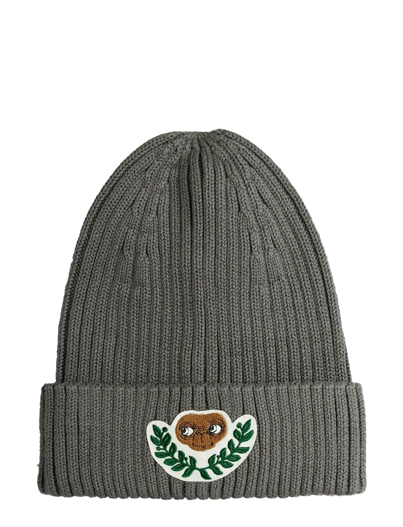 Mini Rodini E.T patch knitted rib fold up hat - Mützen - GREY / grey