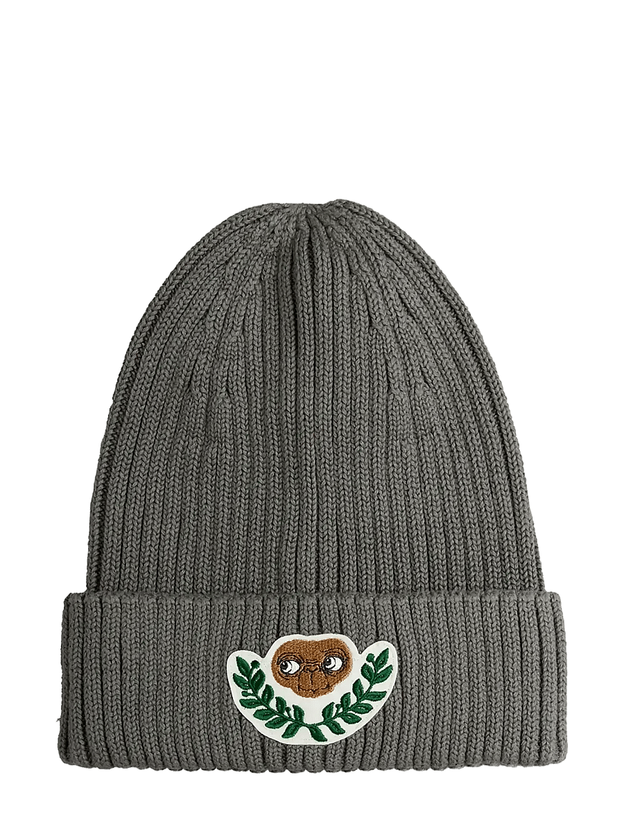 Mini Rodini - E.T patch knitted rib fold up hat - beanies - grey - 0