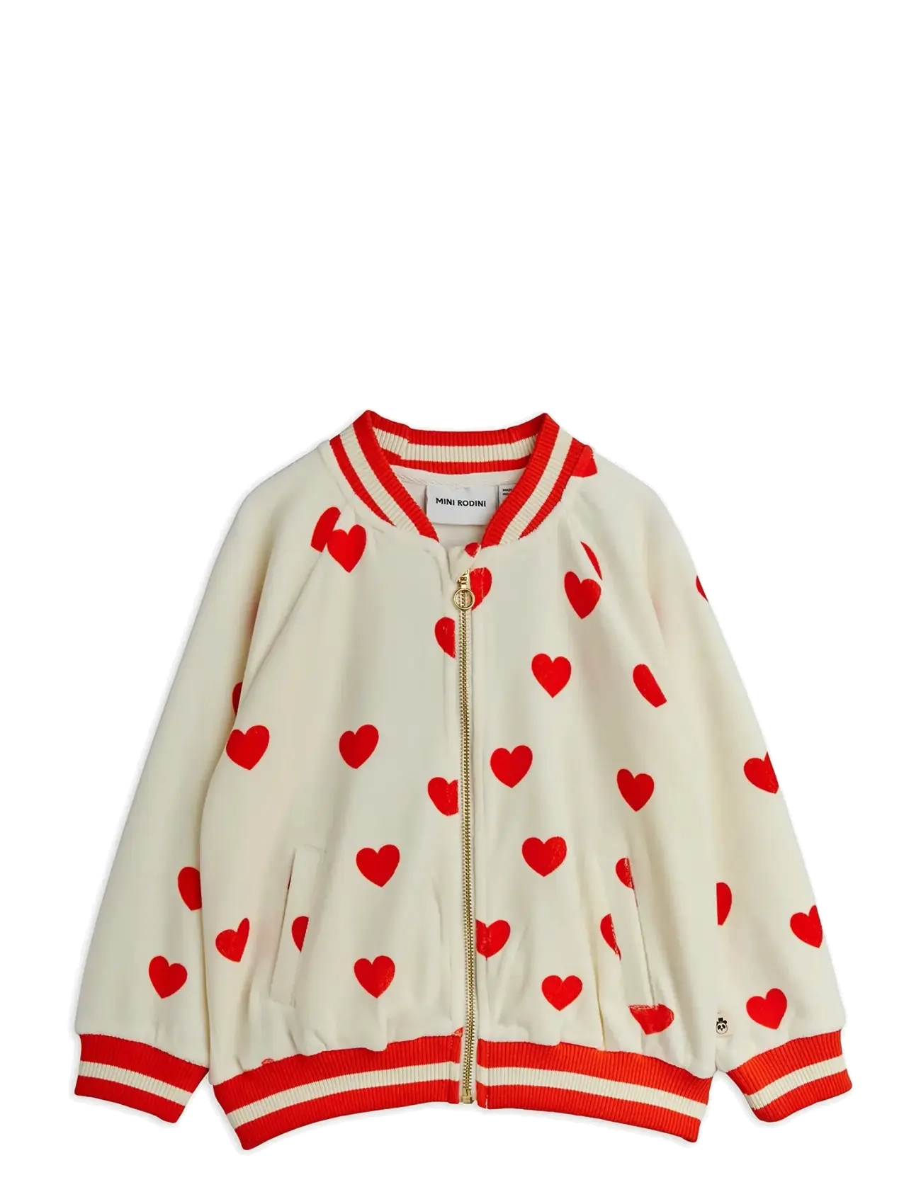 Mini Rodini Hearts aop velour baseball cardigan - Baby 44-92 - WHITE / red