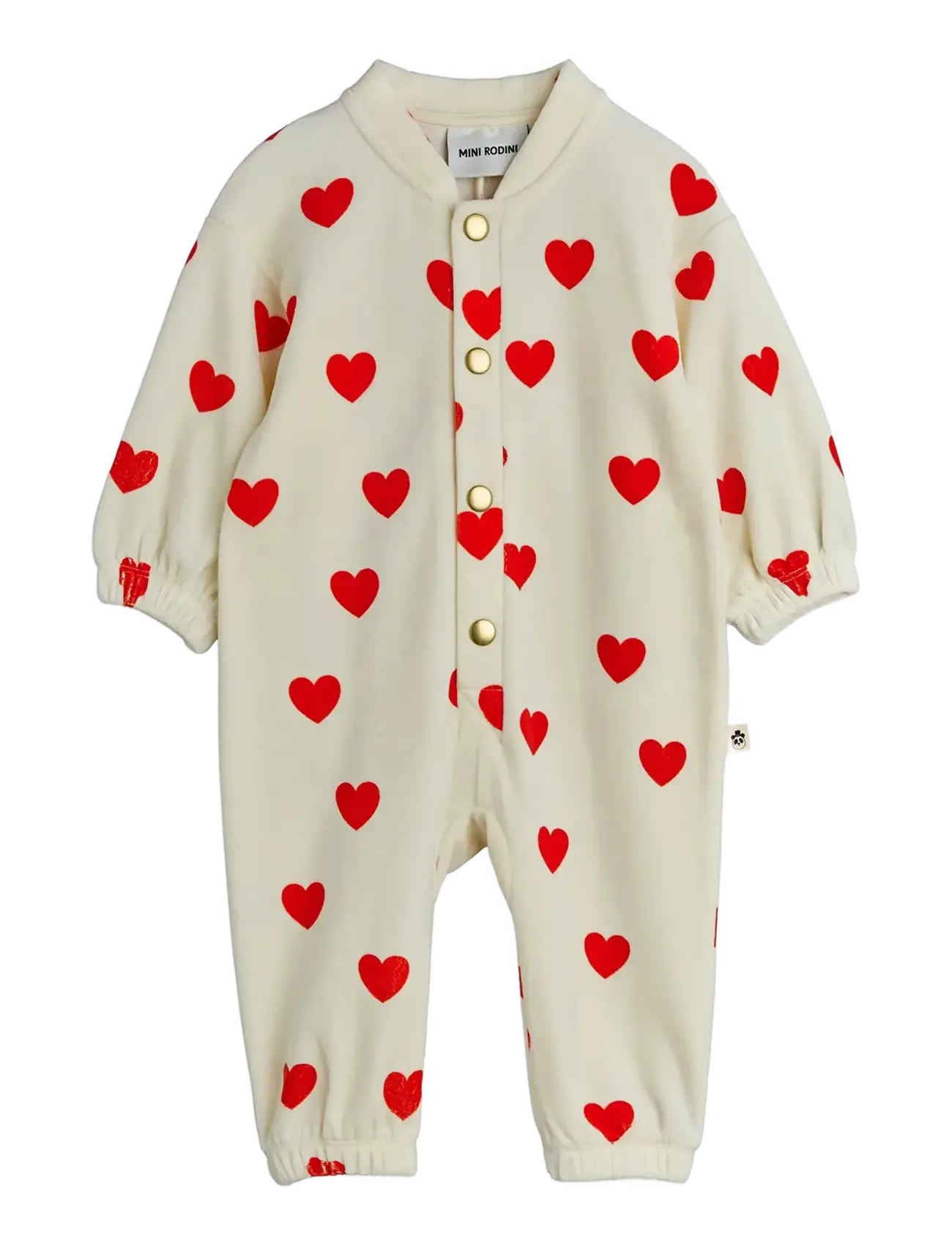 Mini Rodini Hearts Aop Velour Baby Jumpsuit, 80/86, Creme - Strampelanzüge, Kinder