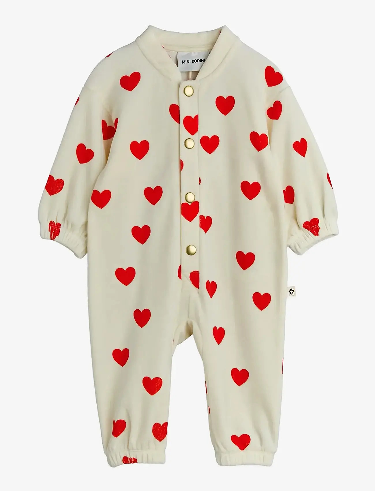 Mini Rodini - Hearts aop velour baby jumpsuit - jumpsuits - white - 0
