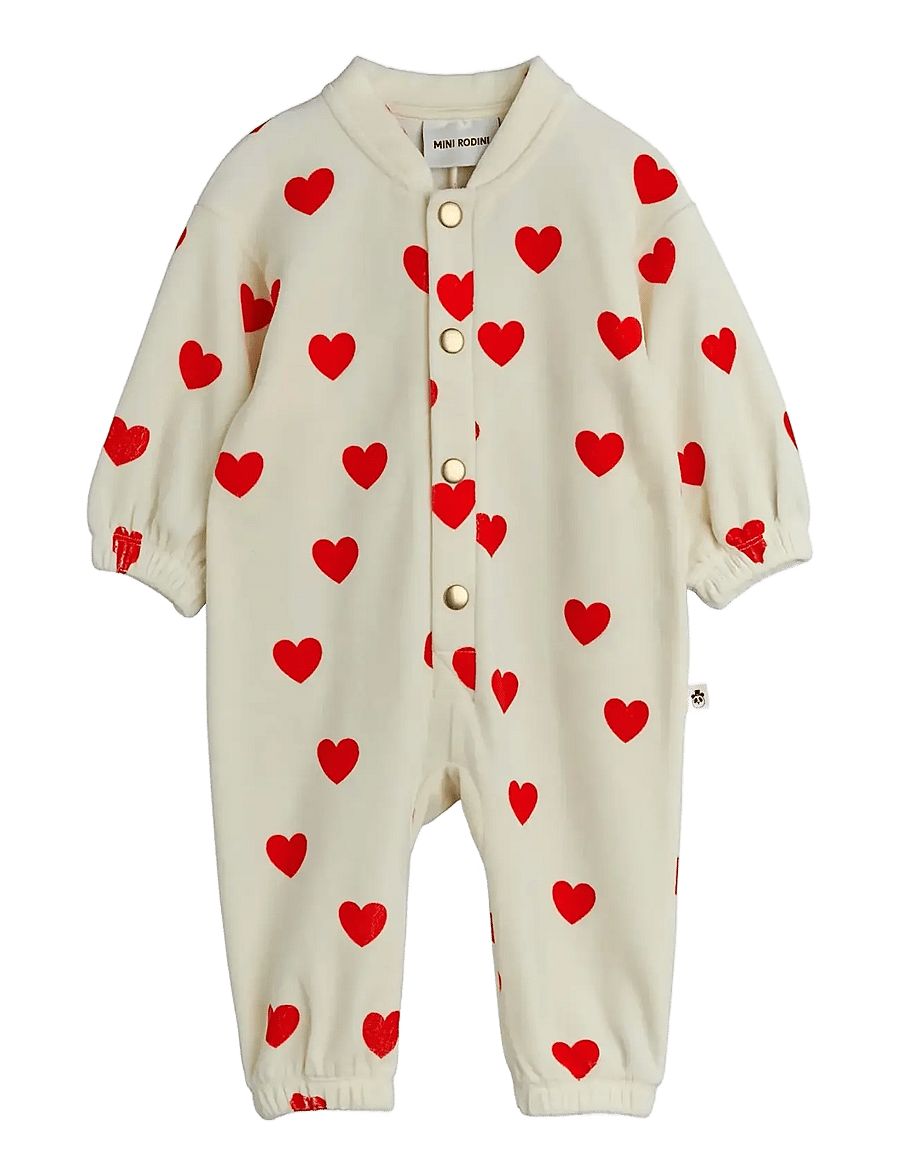 Mini Rodini - Hearts aop velour baby jumpsuit - jumpsuits - white - 0