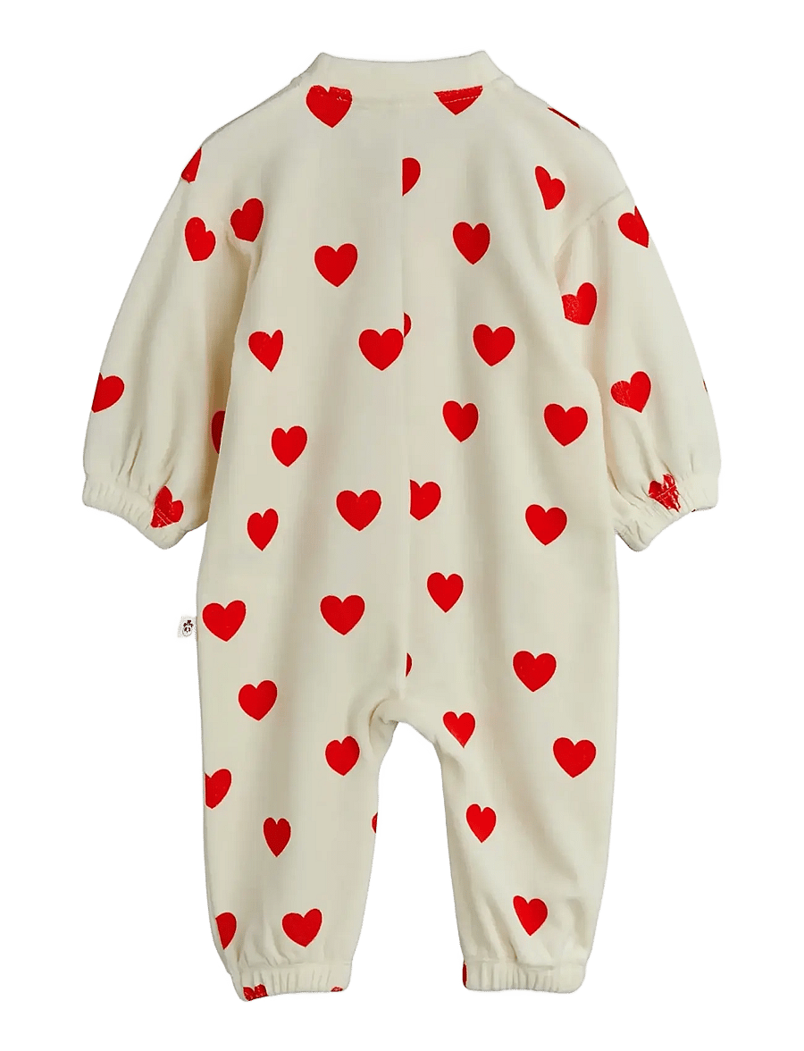 Mini Rodini - Hearts aop velour baby jumpsuit - jumpsuits - white - 1