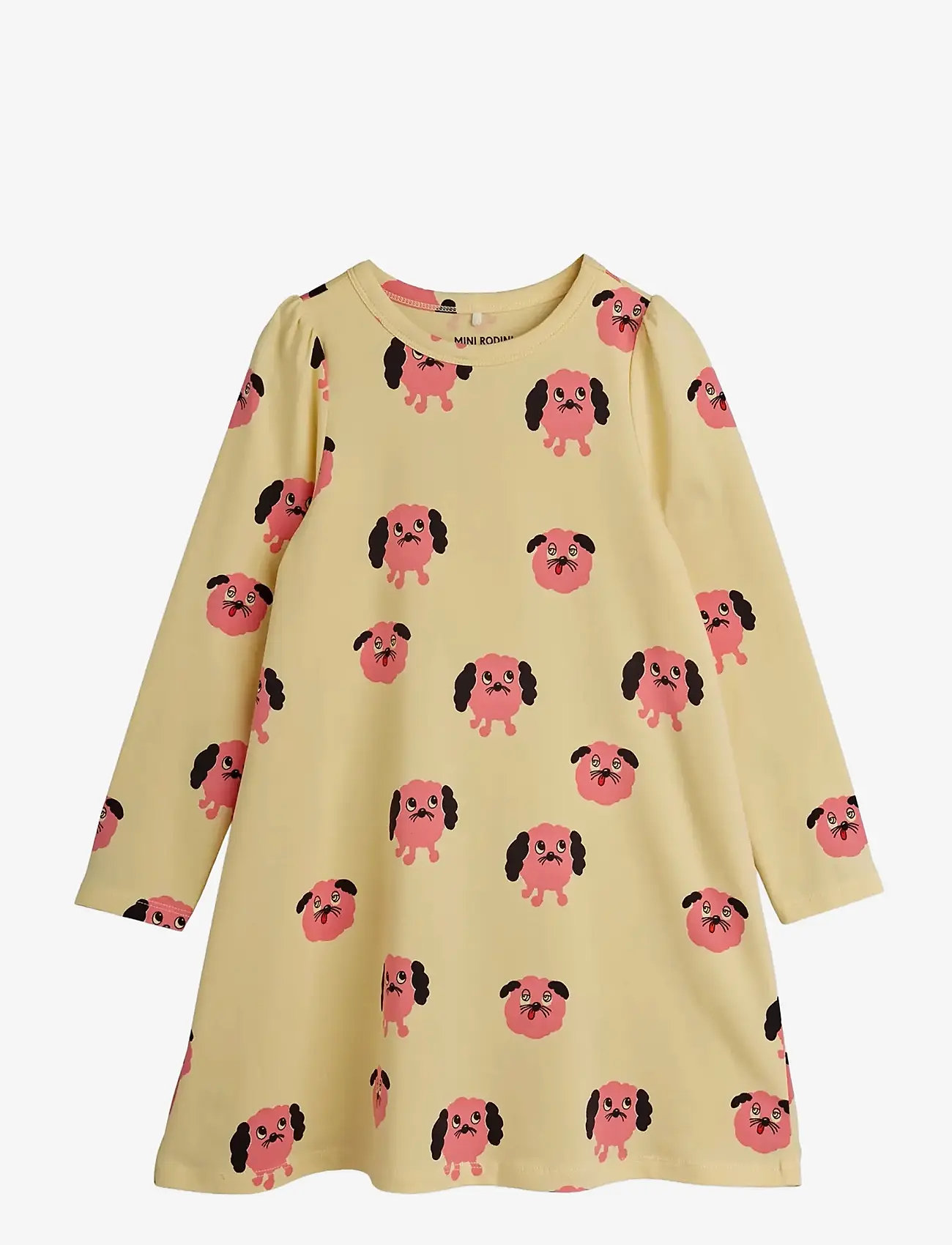 Mini Rodini - Doggies aop ls dress - langärmelige freizeitkleider - yellow - 0