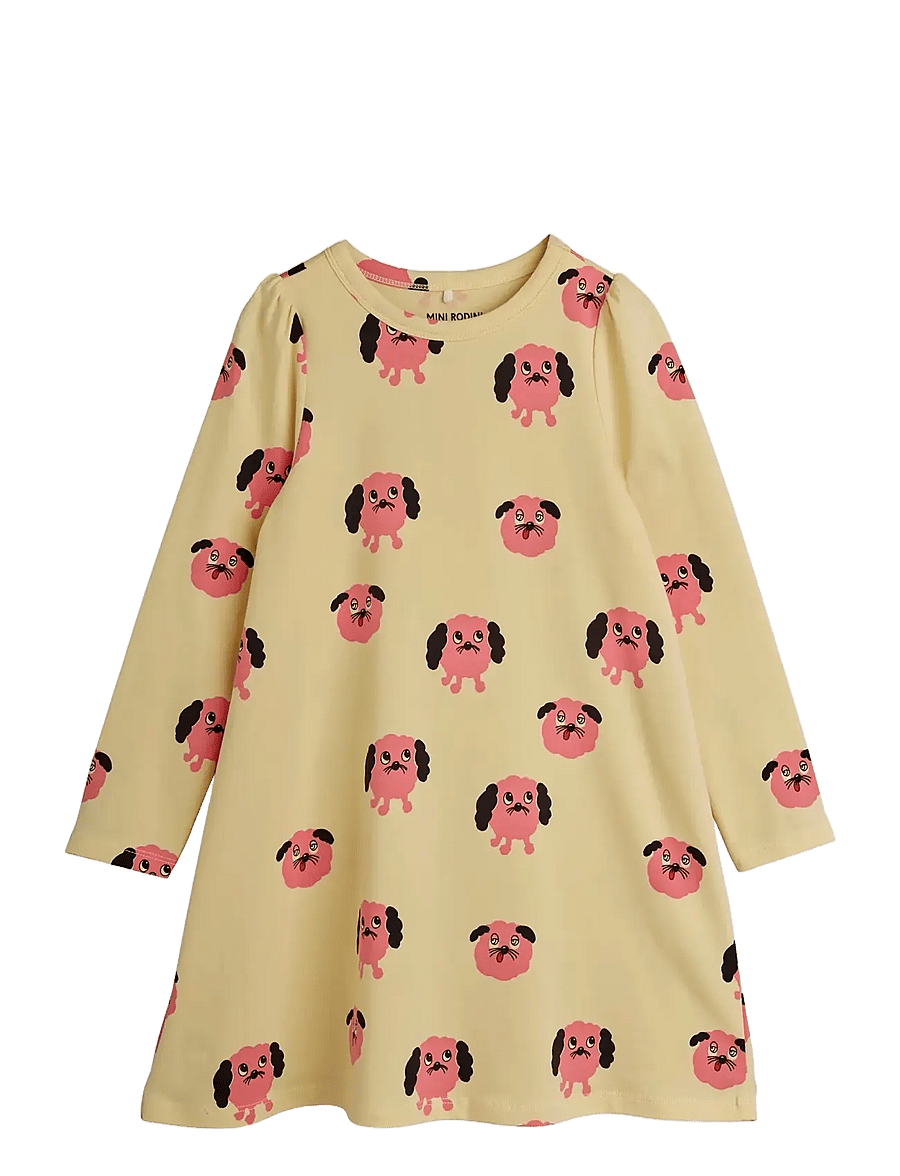 Mini Rodini - Doggies aop ls dress - långärmade vardagsklänningar - yellow - 0