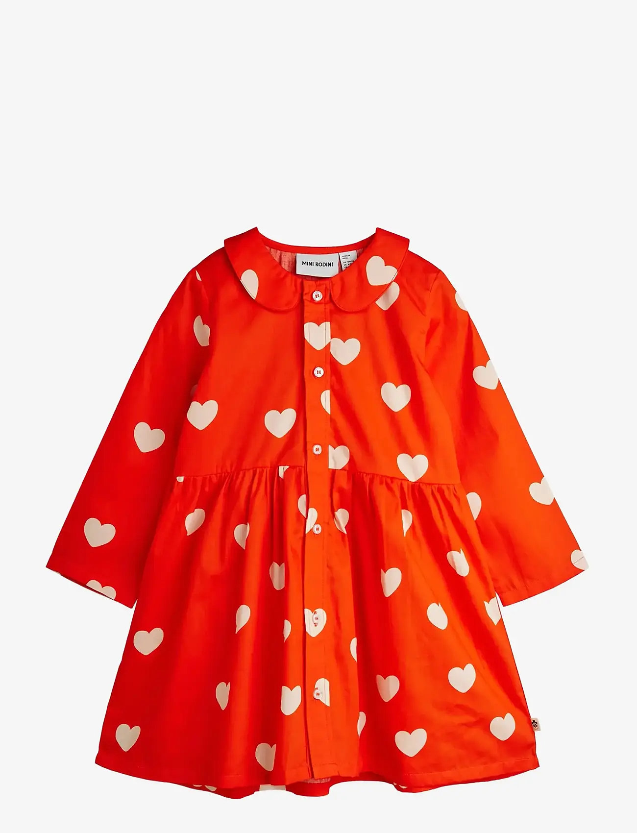 Mini Rodini - Hearts aop woven ls dress - långärmade babyklänningar - red - 0