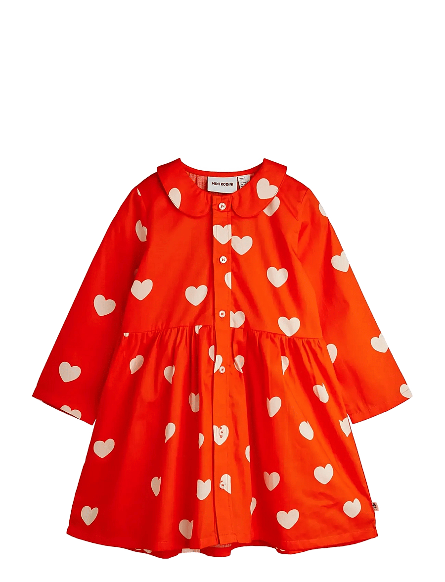 Mini Rodini - Hearts aop woven ls dress - langærmede hverdagskjoler - red - 0