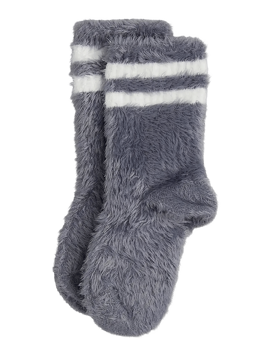 Mini Rodini - Stripe fluffy 1-pack socks - socks - grey - 0