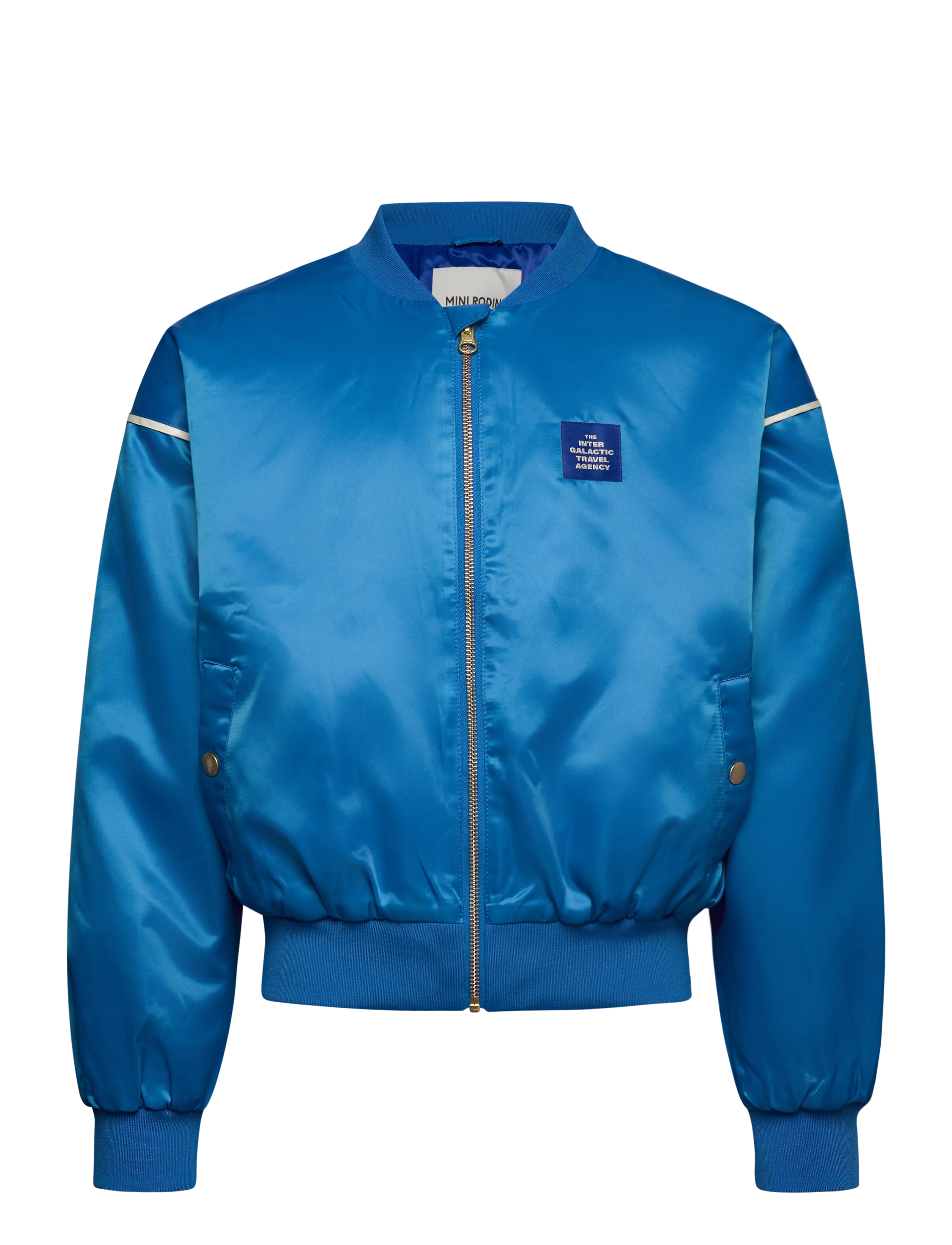 Mini Rodini Travel agency chenille satin baseball jacket - Mini Rodini - BLUE / blue