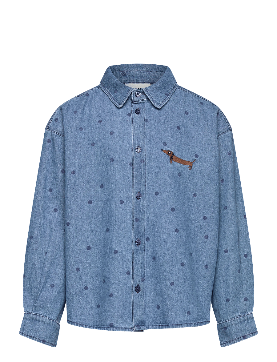 Mini Rodini - Lw denim dots aop ls shirt - langærmede skjorter - blue - 0
