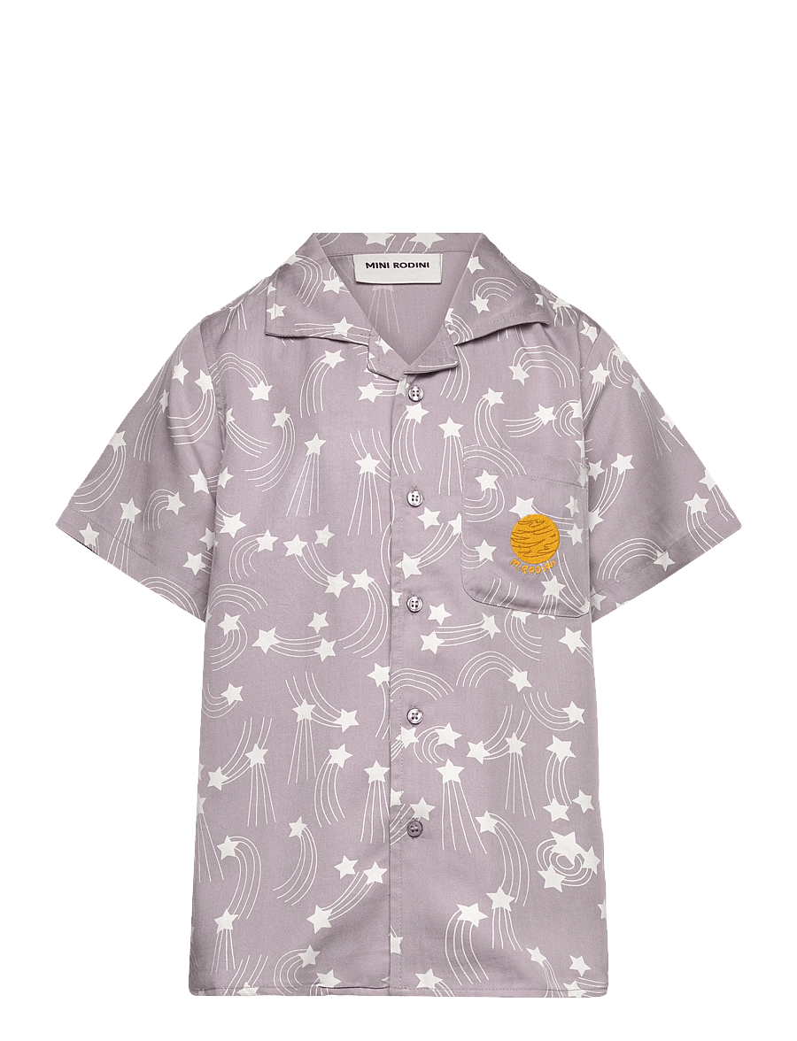 Mini Rodini - Starfall aop woven shirt - lühikeste varrukatega särgid - purple - 0