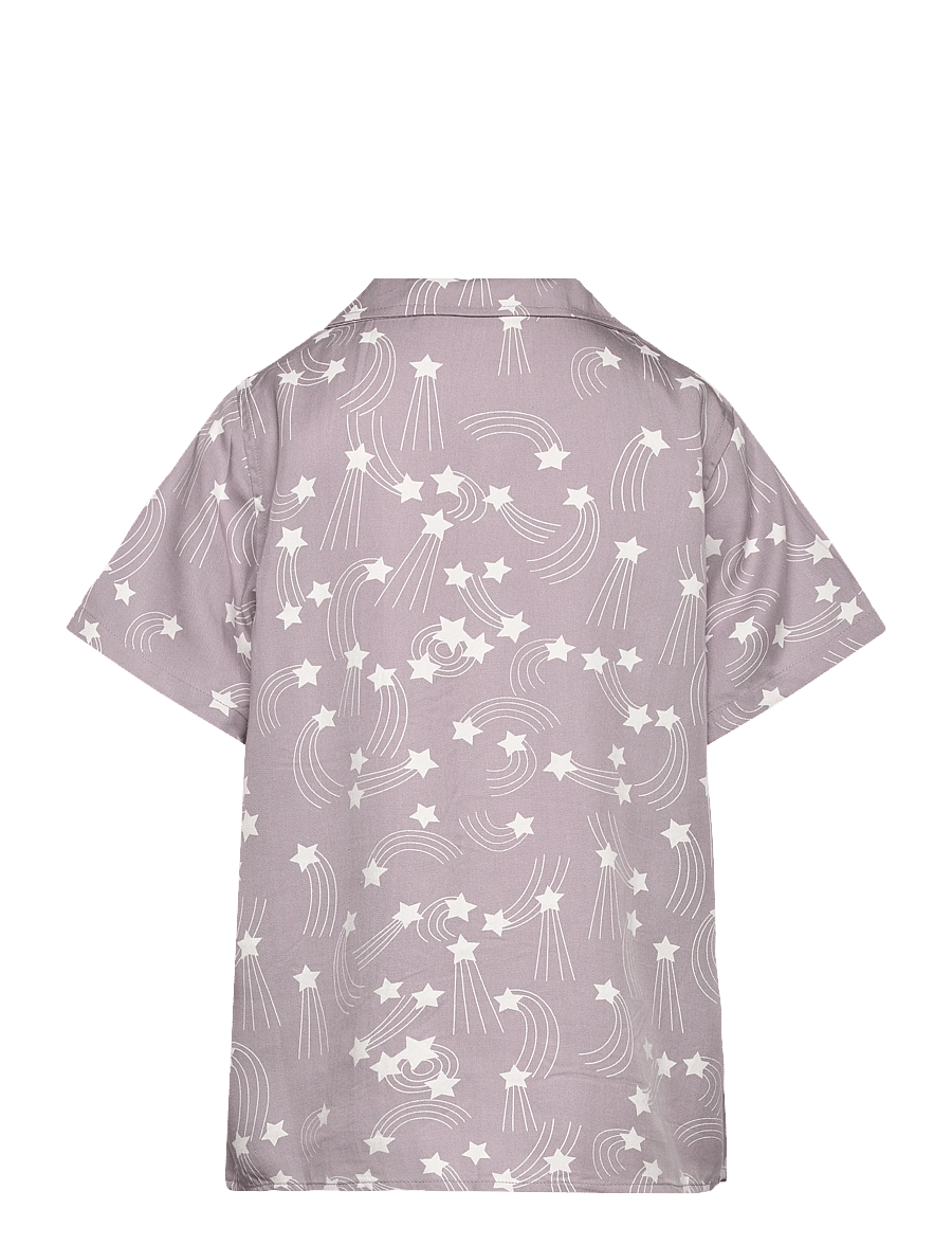Mini Rodini - Starfall aop woven shirt - lühikeste varrukatega särgid - purple - 1