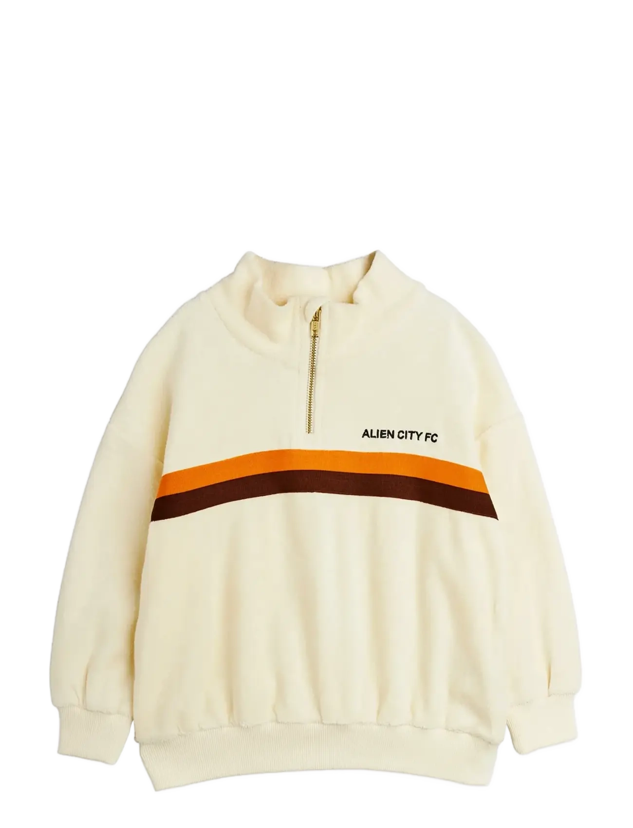 Mini Rodini Alien City Fc Emb Half Zip Terry Sweatshirt, 128/134, White, Sweatshirts & Hættetrøjer > Sweatshirts, Børn