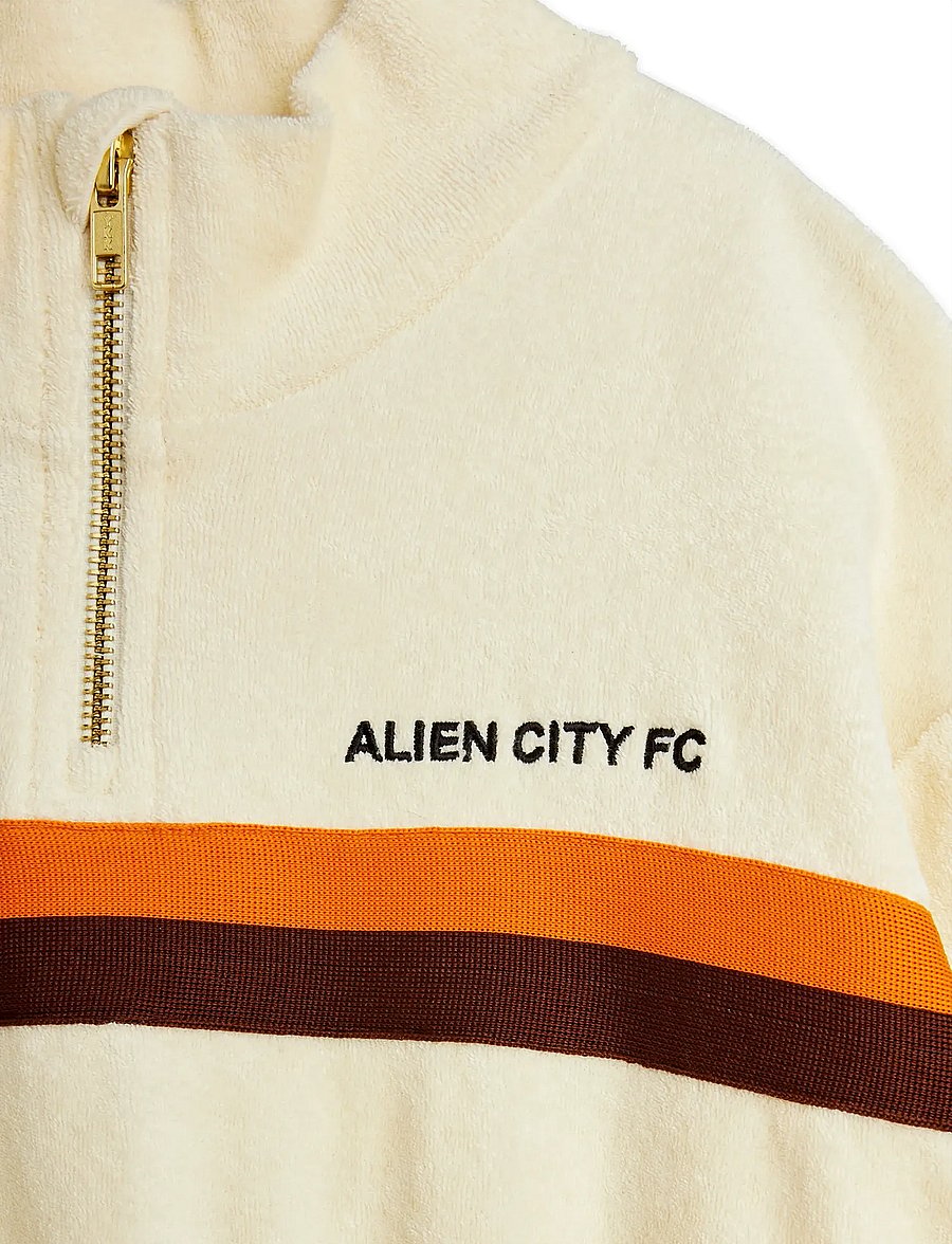 Mini Rodini - Alien City FC emb half zip terry sweatshirt - sweatshirts - off-white - 2