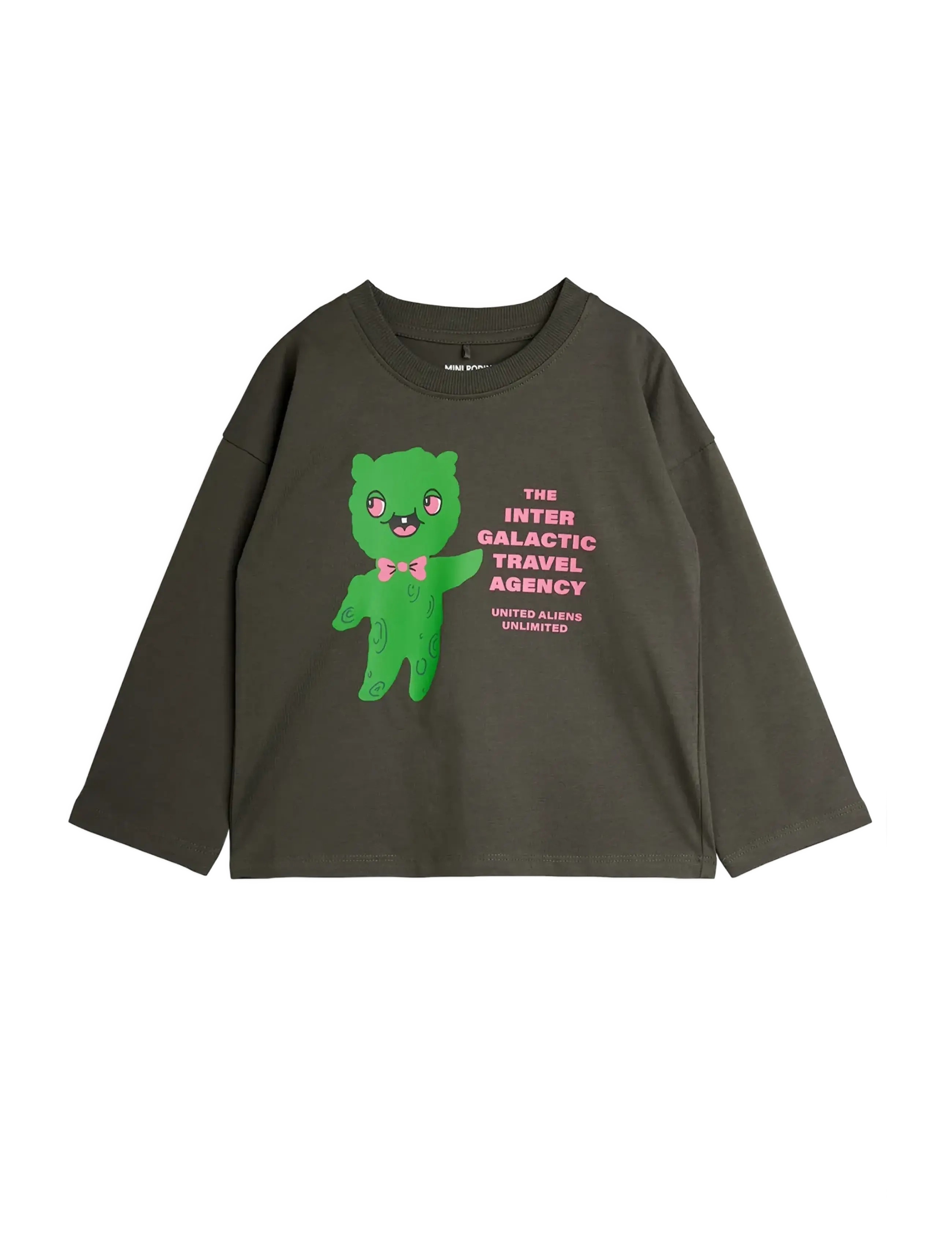 Mini Rodini Alien Travel Agency Sp Ls Tee, 140/146, T-shirts, Grau - Long-sleeved Kinder