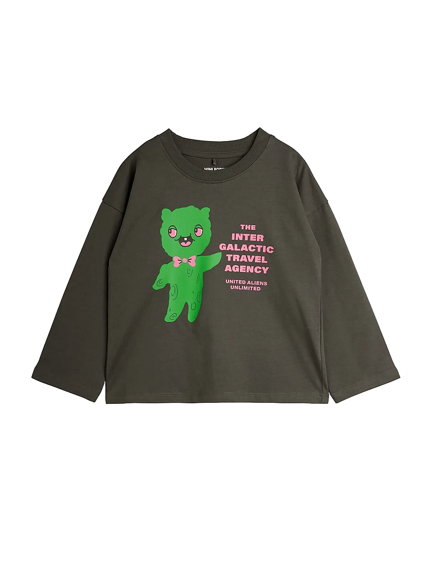 Mini Rodini - Alien travel agency sp ls tee - långärmade t-shirts - grey - 0