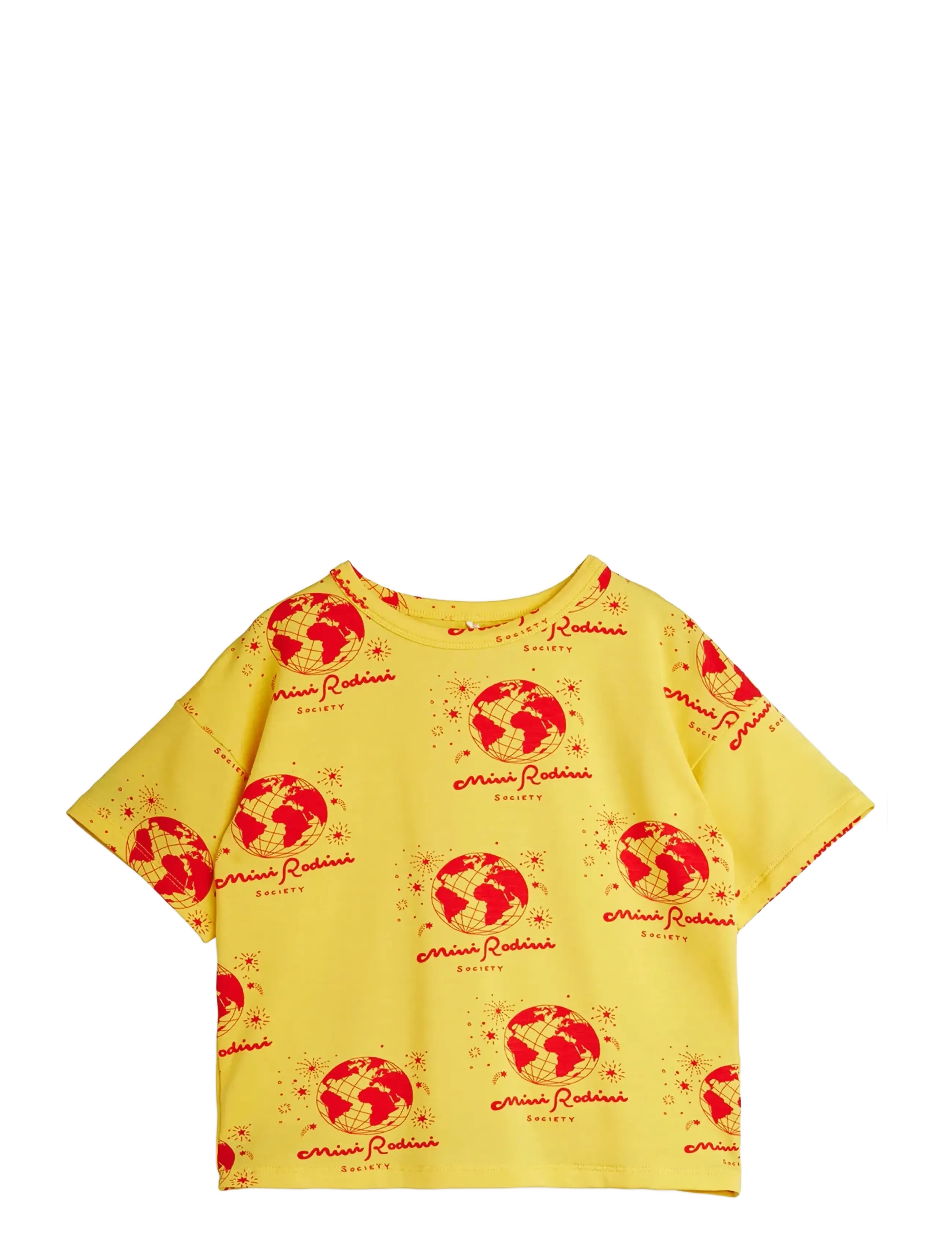 Mini Rodini Society Aop Ss Tee, Børne All Over Print Kortærmet T-Shirt, Gul, Str: 80/86