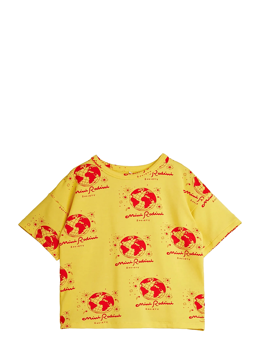 Mini Rodini - Society aop ss tee - kortärmade t-shirts - yellow - 0