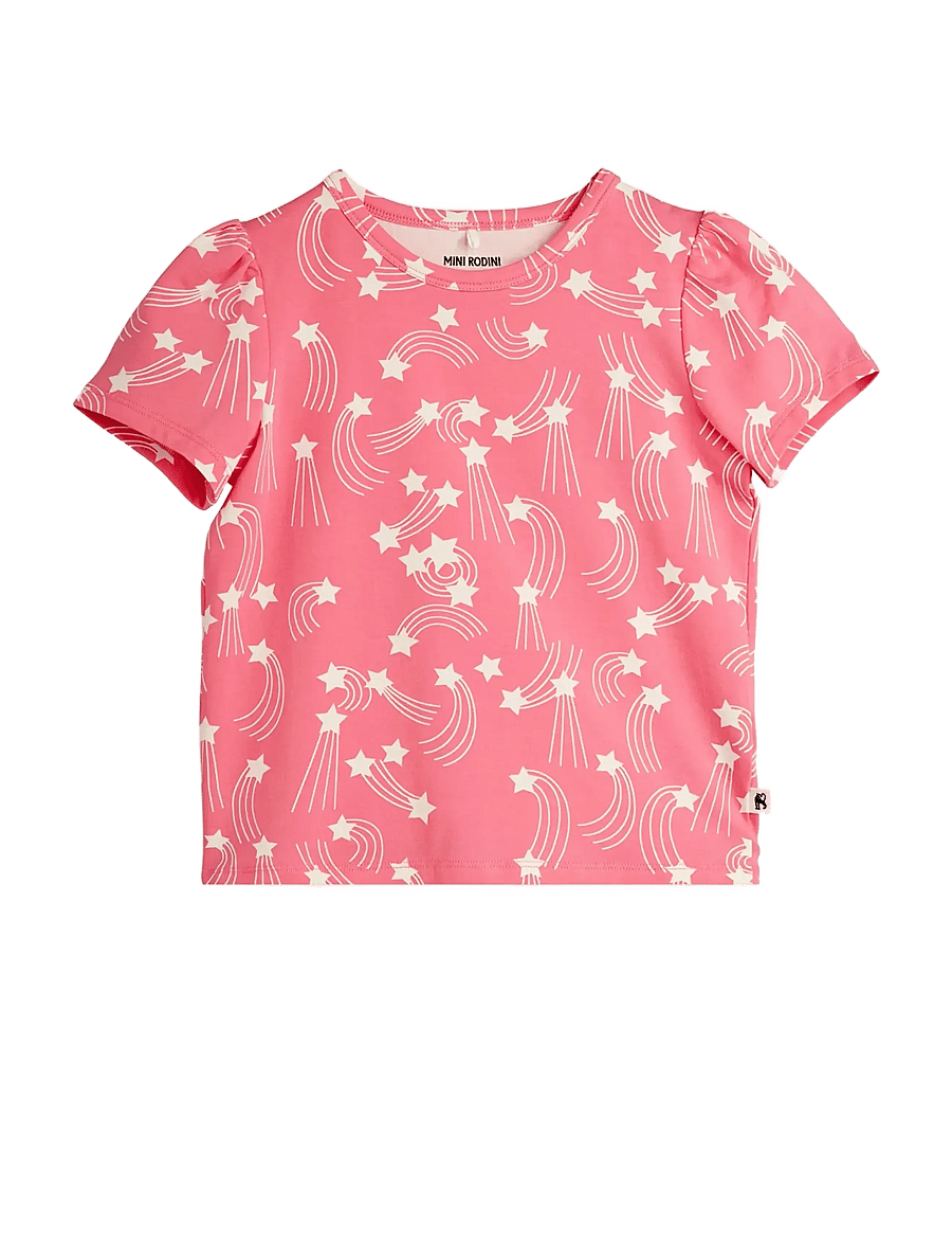Mini Rodini - Starfall aop puff sleeve ss top - kurzärmelige - pink - 0