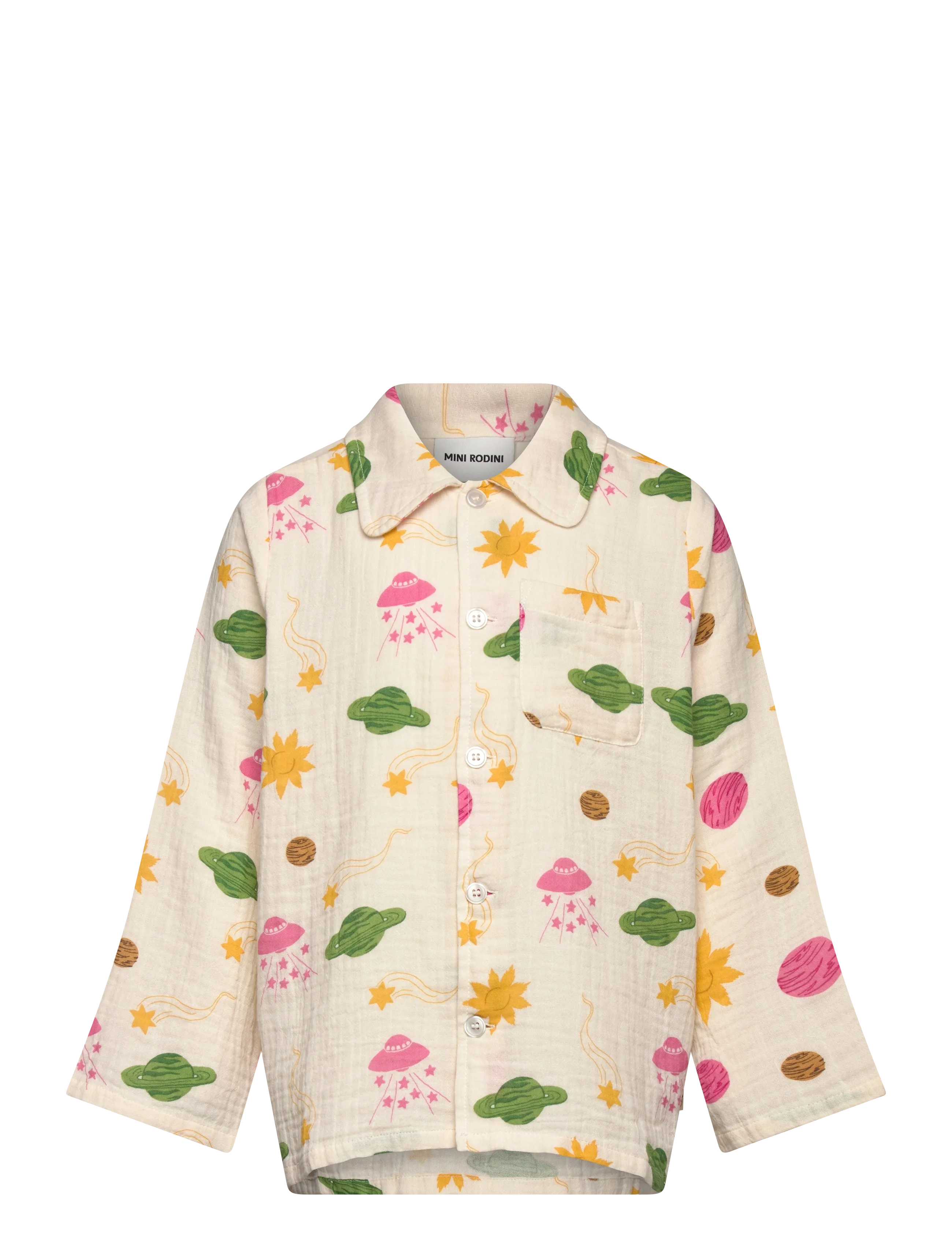 Mini Rodini Space aop muslin ls shirt - Kläder - OFF-WHITE / pink/rose