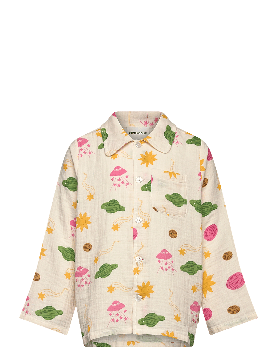 Mini Rodini - Space aop muslin ls shirt - långärmade skjortor - off-white - 0