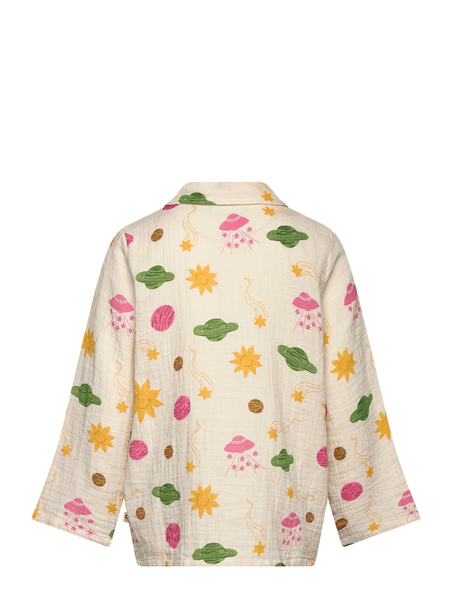 Mini Rodini - Space aop muslin ls shirt - långärmade skjortor - off-white - 1