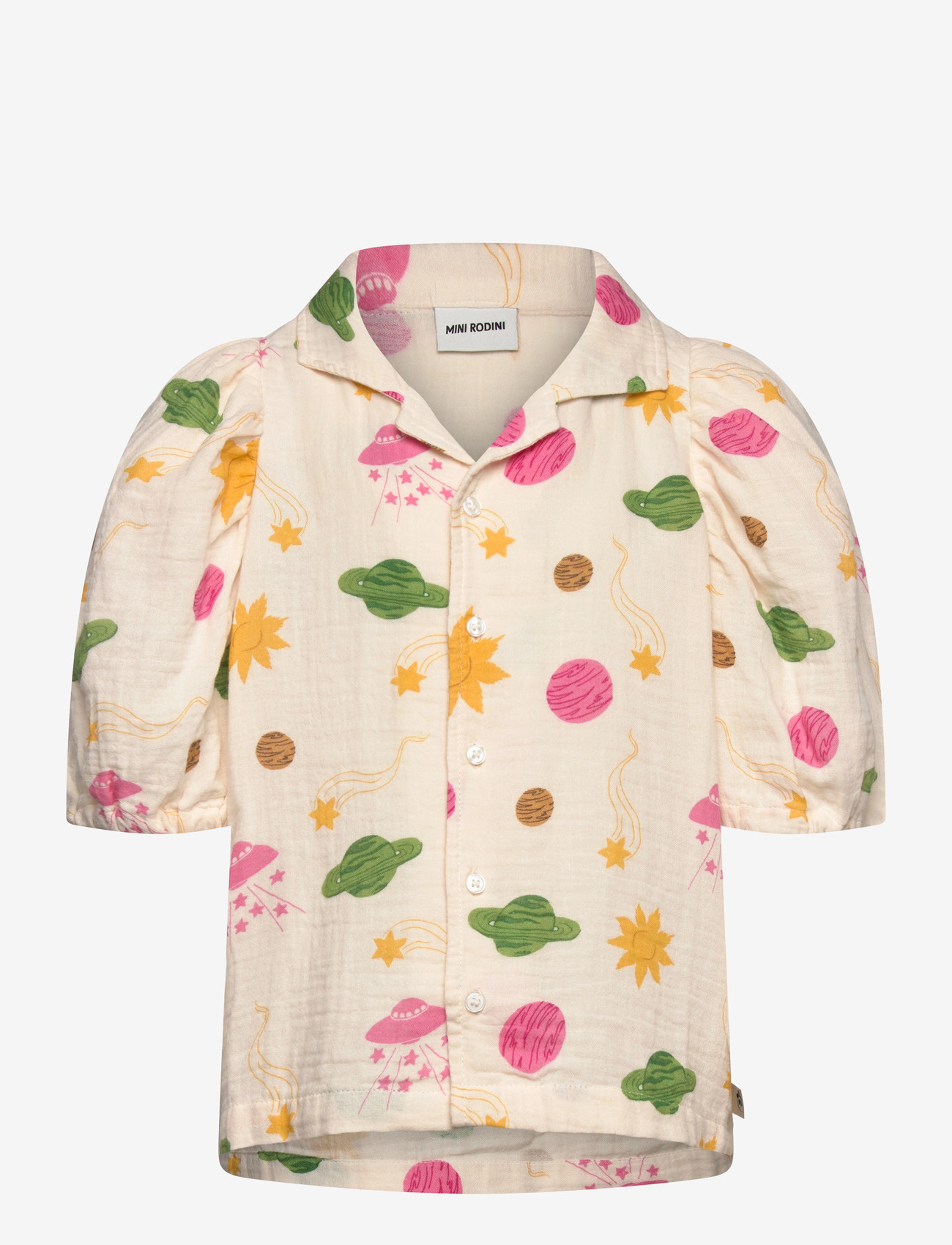 Mini Rodini - Space aop muslin ss blouse - bluser & tunikaer - off-white - 1