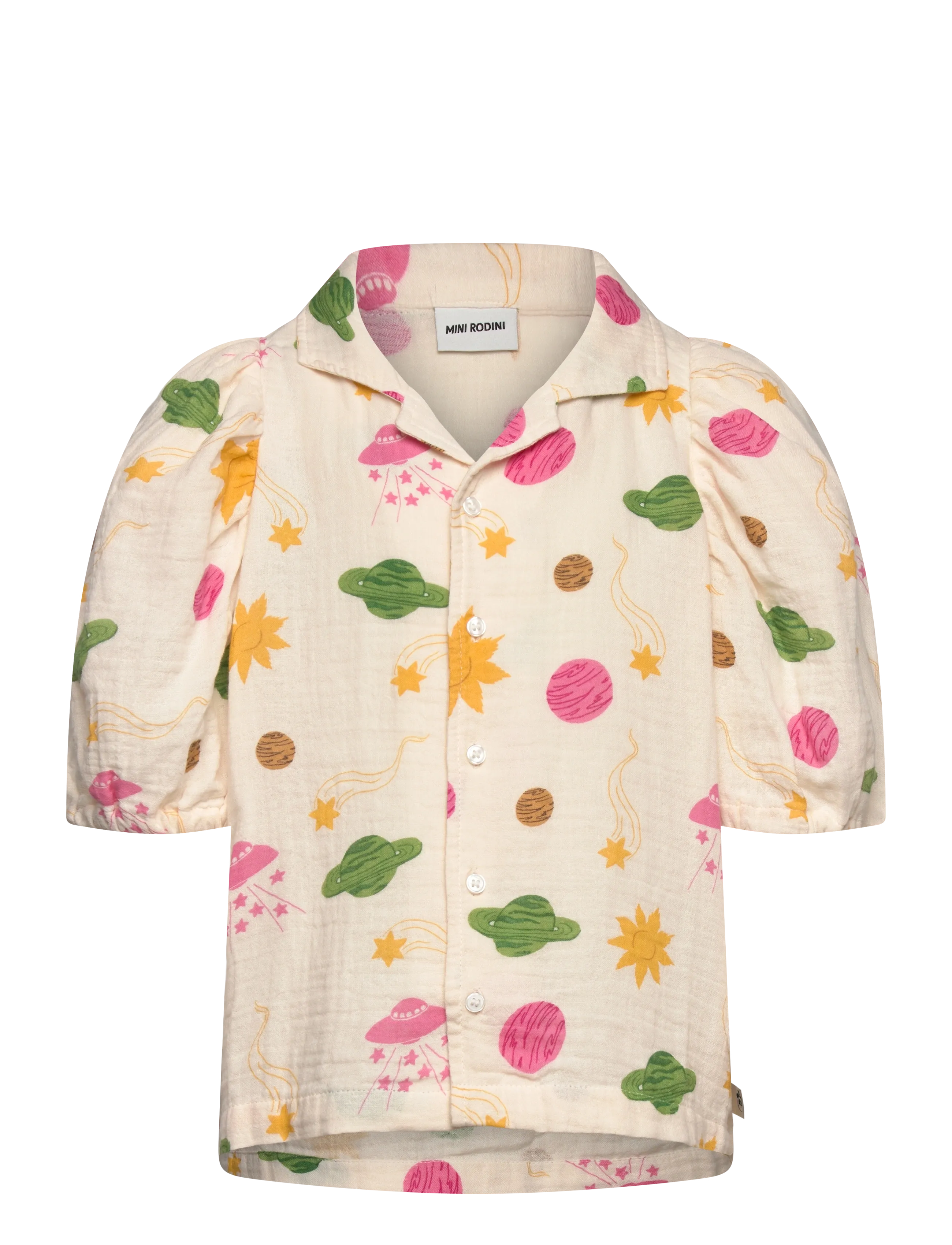 Mini Rodini Space aop muslin ss blouse - Tøj - OFF-WHITE / cream