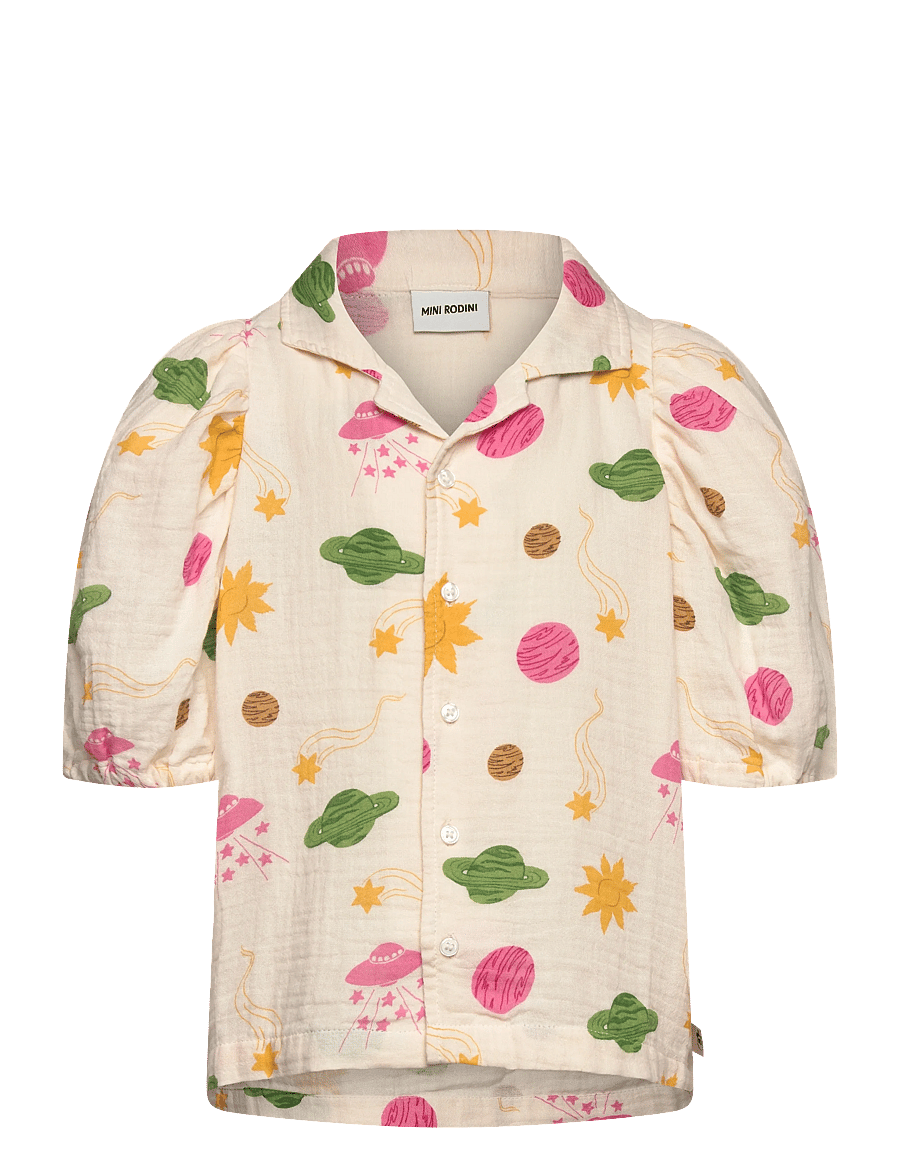 Mini Rodini - Space aop muslin ss blouse - puserot & tunikat - off-white - 1