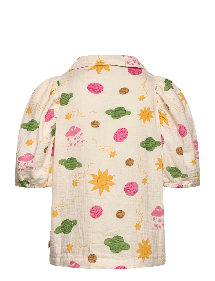 Mini Rodini - Space aop muslin ss blouse - puserot & tunikat - off-white - 2