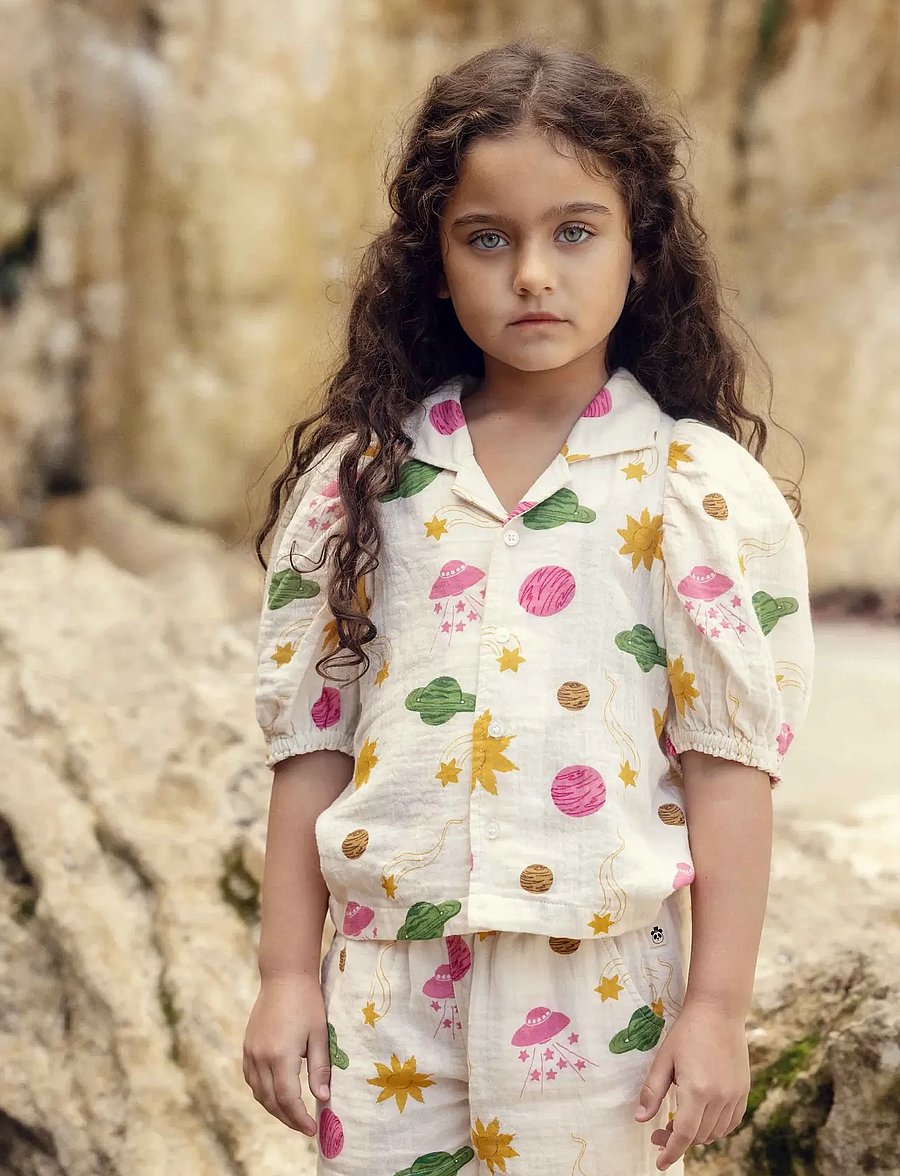 Mini Rodini - Space aop muslin ss blouse - puserot & tunikat - off-white - 0