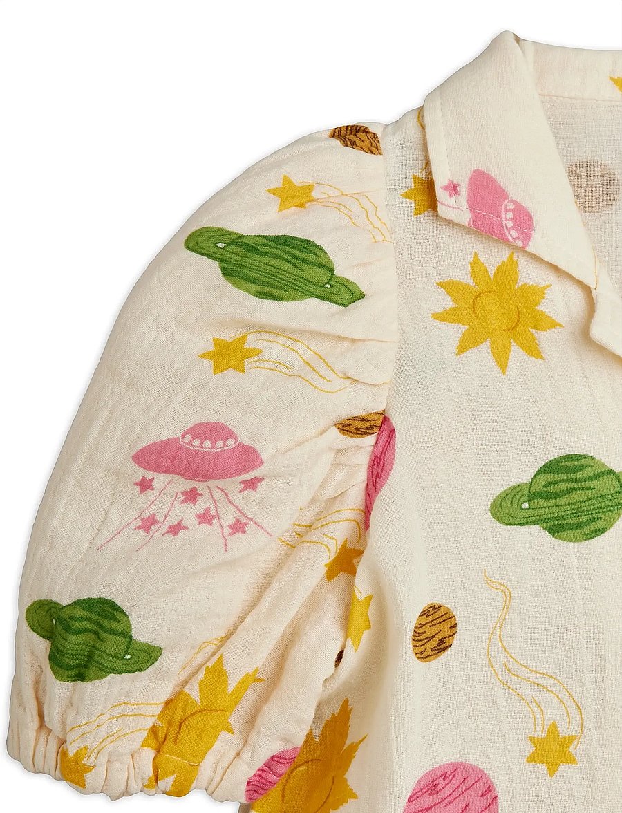 Mini Rodini - Space aop muslin ss blouse - puserot & tunikat - off-white - 4