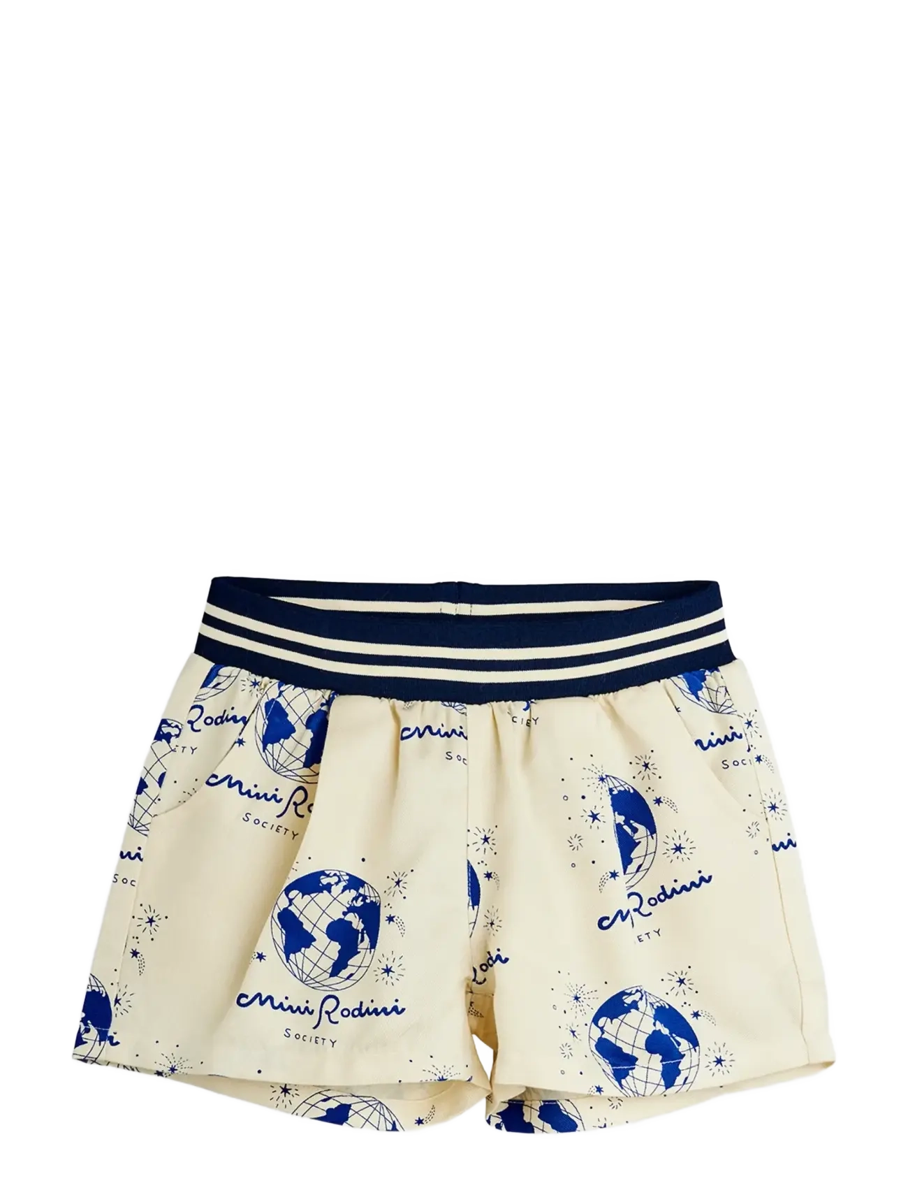 Mini Rodini Society Aop Woven Shorts, Shorts Med Helprint, Cream, Str: 128/134