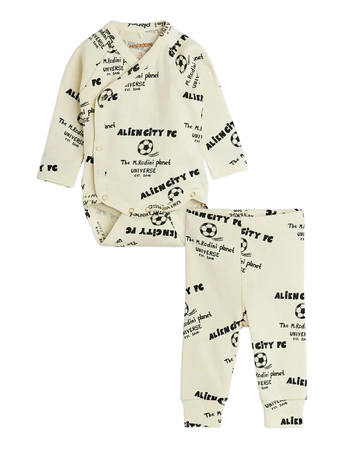Mini Rodini Alien City FC aop nb baby set - Baby 44-92 - WHITE / cream