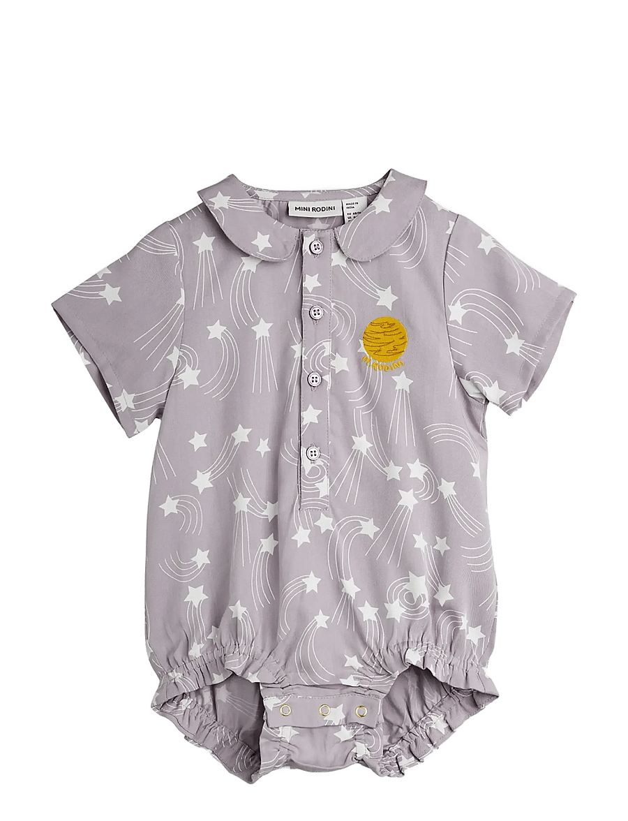 Mini Rodini - Starfall aop woven body - kortærmede heldragter - purple - 0