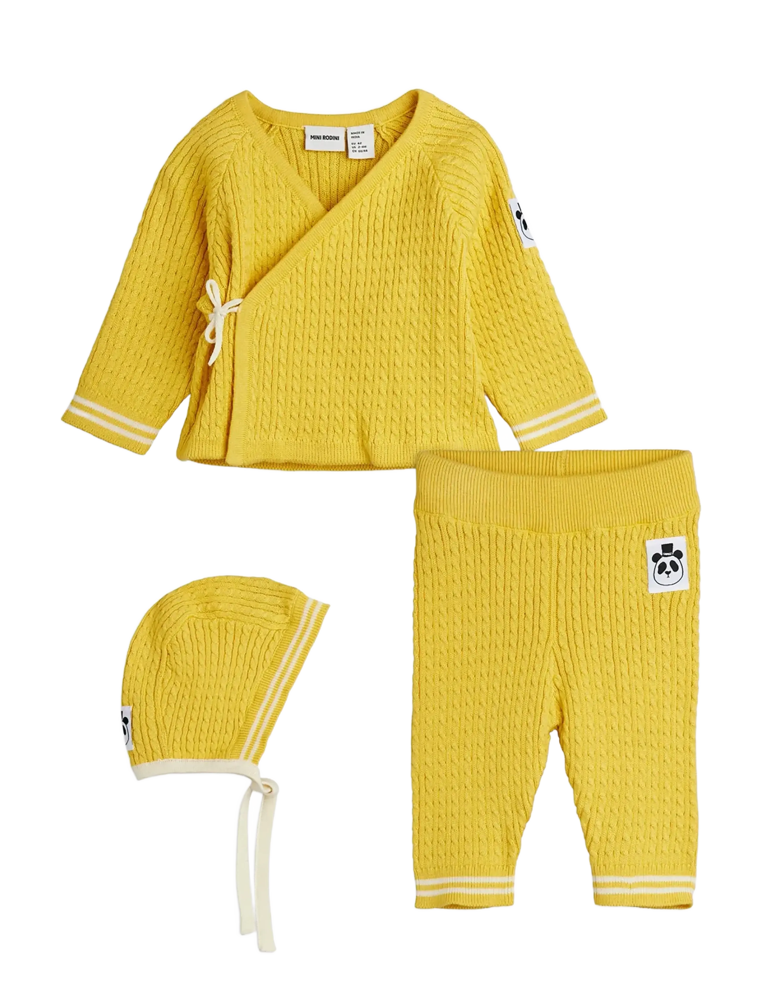 Mini Rodini Cable knit baby kit - Lühikeste varrukatega t-särkide komplektid - YELLOW / yellow