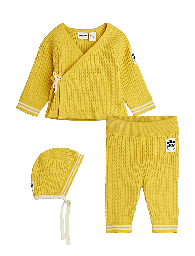 Mini Rodini Cable knit baby kit - Komplektai su marškinėliais trumpomis rankovėmis - YELLOW / yellow