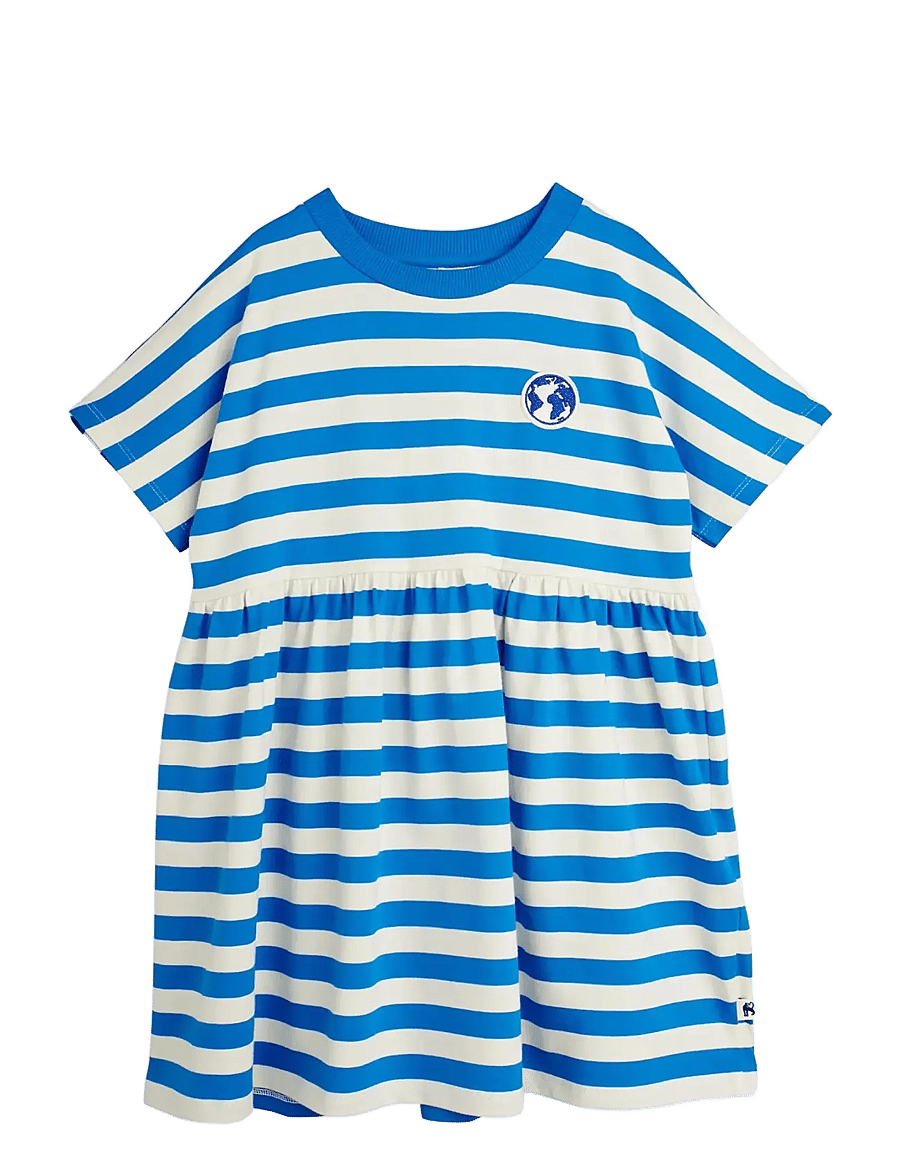 Mini Rodini - Earth yd stripe ss dress - kortärmade babyklänningar - blue - 0