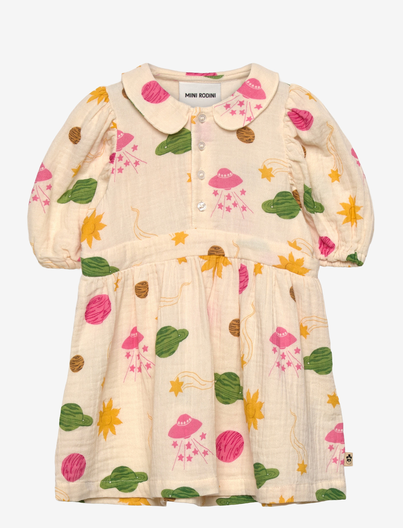 Mini Rodini - Space aop muslin woven ss dress - lühikeste varrukatega beebi kleidid - off-white - 0