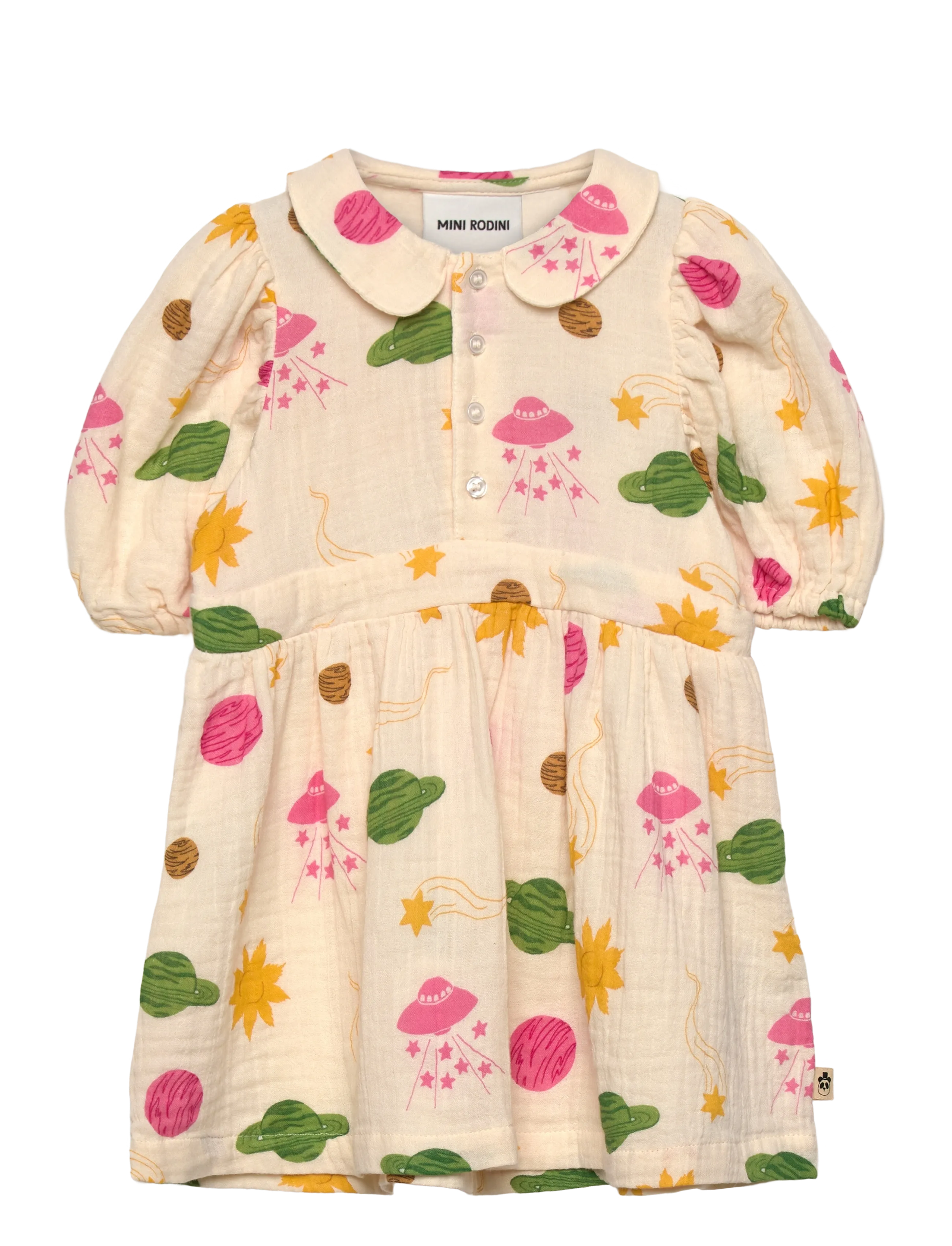 Mini Rodini Space aop muslin woven ss dress - Lapsed 98–134 - OFF-WHITE / cream