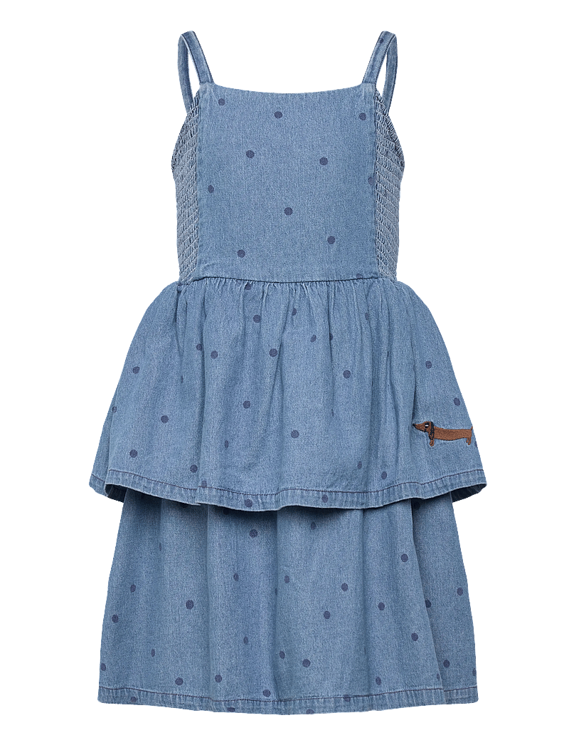 Mini Rodini - Lw denim dots aop strap dress - Ærmeløse babykjoler - blue - 0