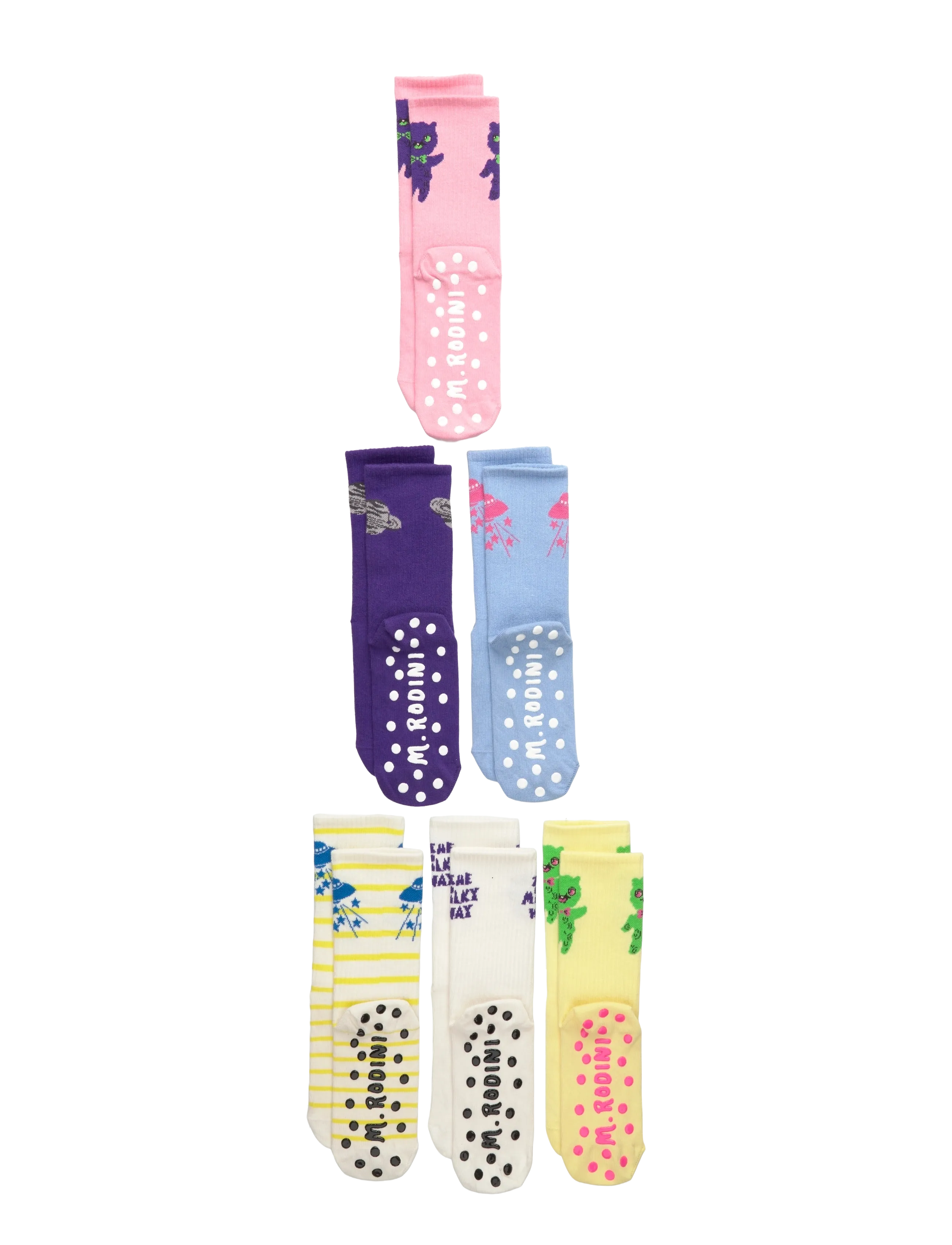 Mini Rodini Alien 6-Pack Anti-Slip Socks, 16/19, Socken & Strumpfhosen, Mehrfarbig/gemustert - Non-slip Kinder