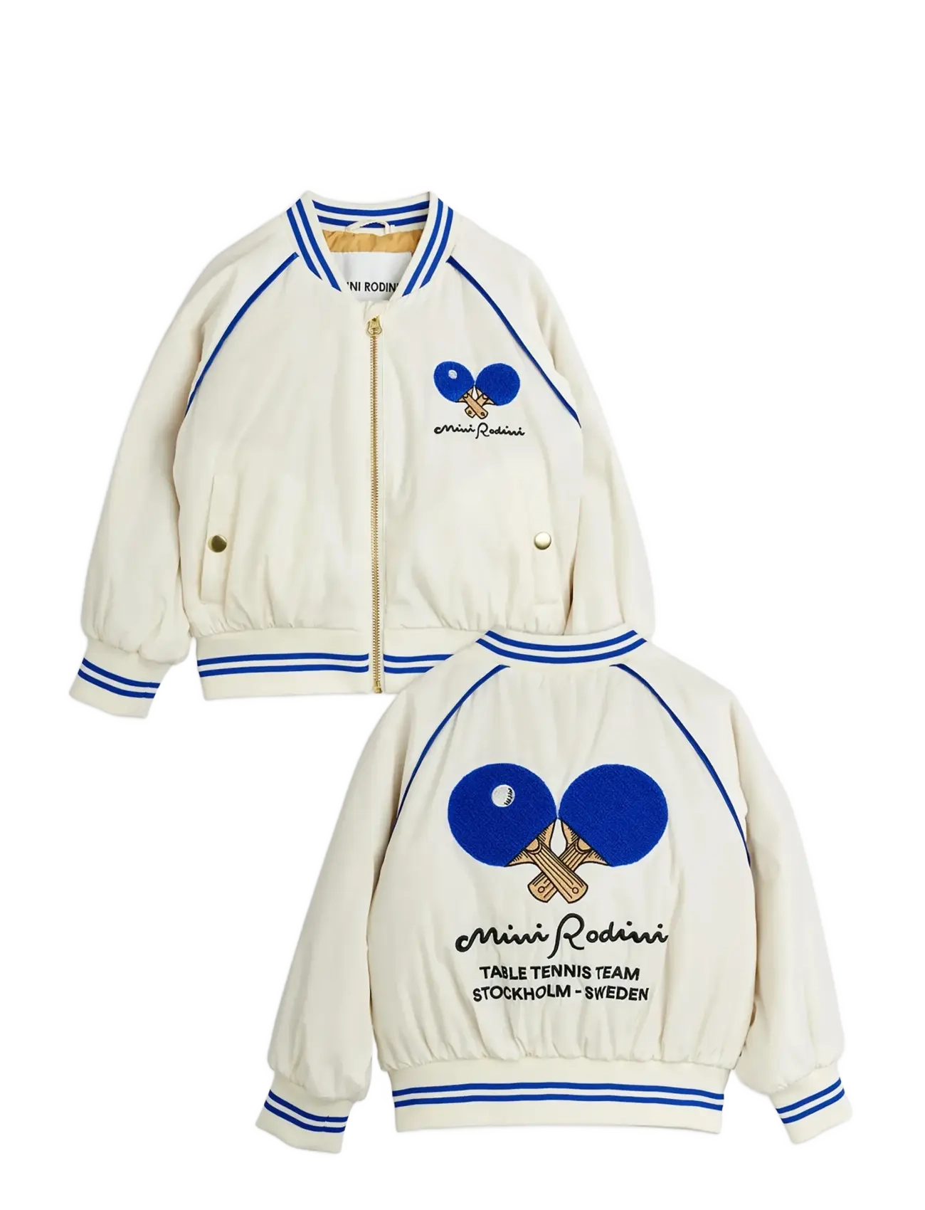 Mini Rodini Table Tennis Team Baseball Jacket, 104/110, Jackets & Coats, Weiß - Bomber, Kinder