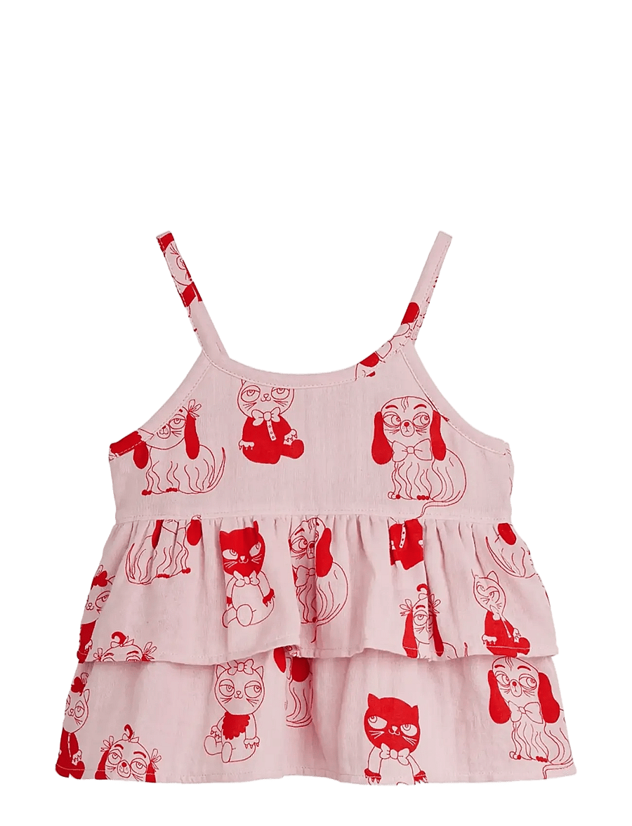 Mini Rodini - Minibabies aop woven frill tank - maikad - pink - 0