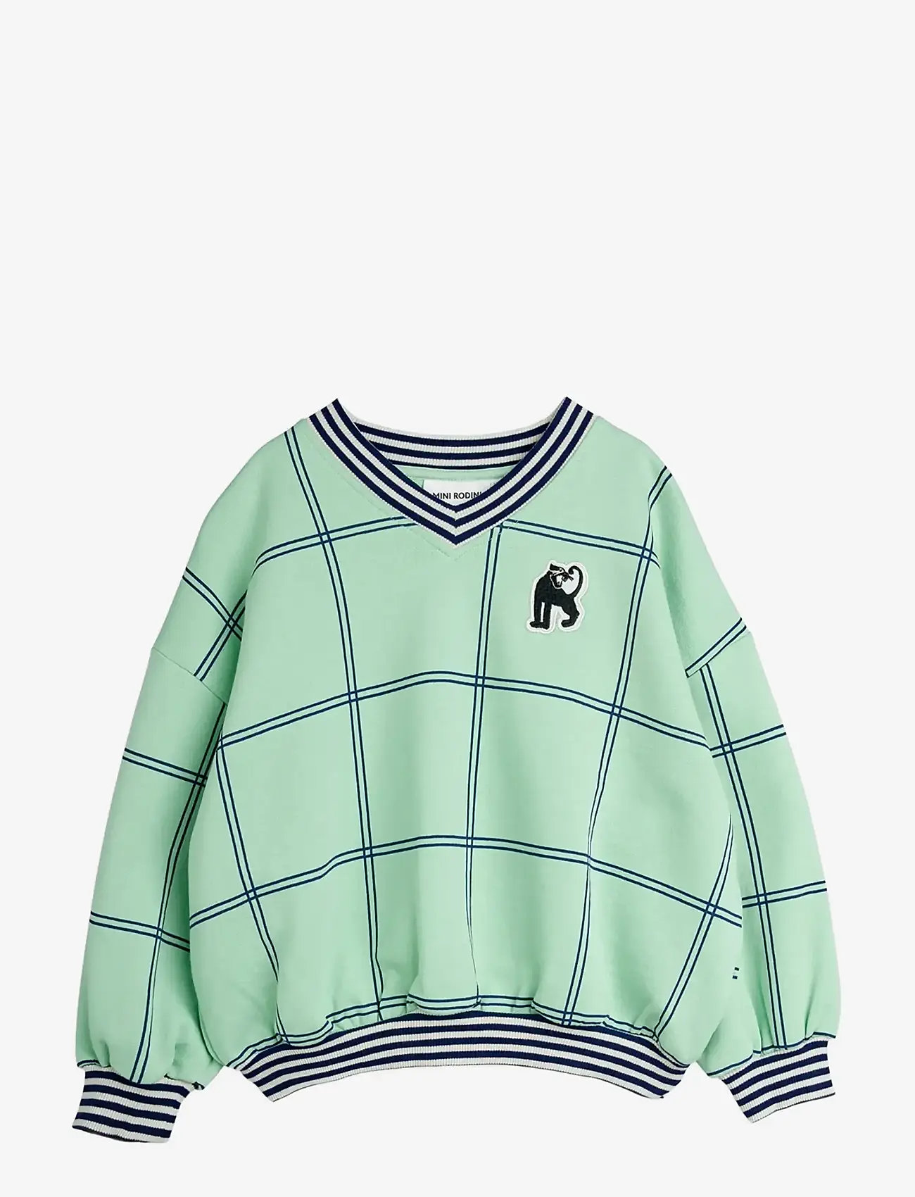 Mini Rodini - Check aop panther patch sweatshirt - sweatshirts - green - 0