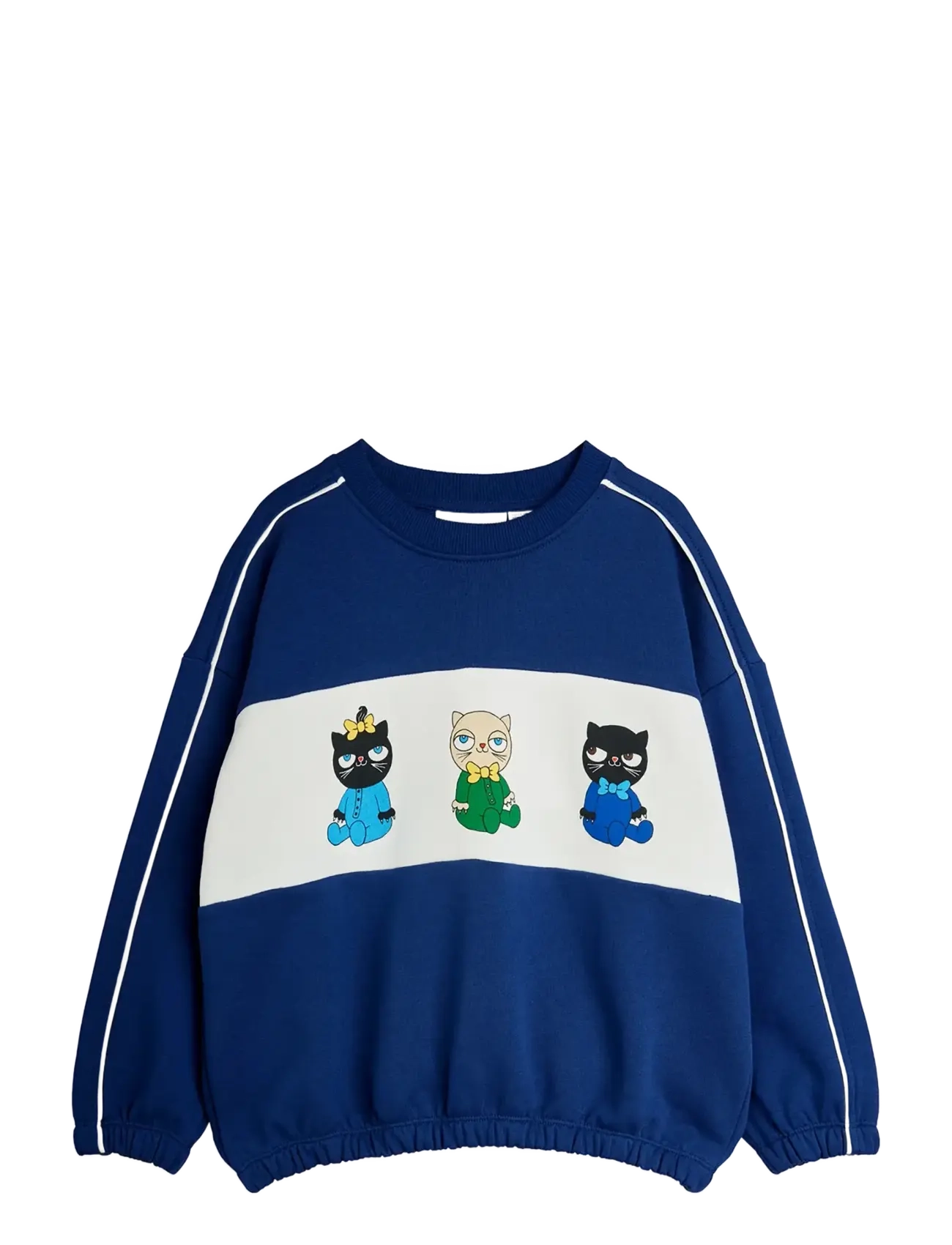 Mini Rodini Minibabies Panel Sweatshirt, Katteprint Panel Sweatshirt, Blå, Str: 92/98
