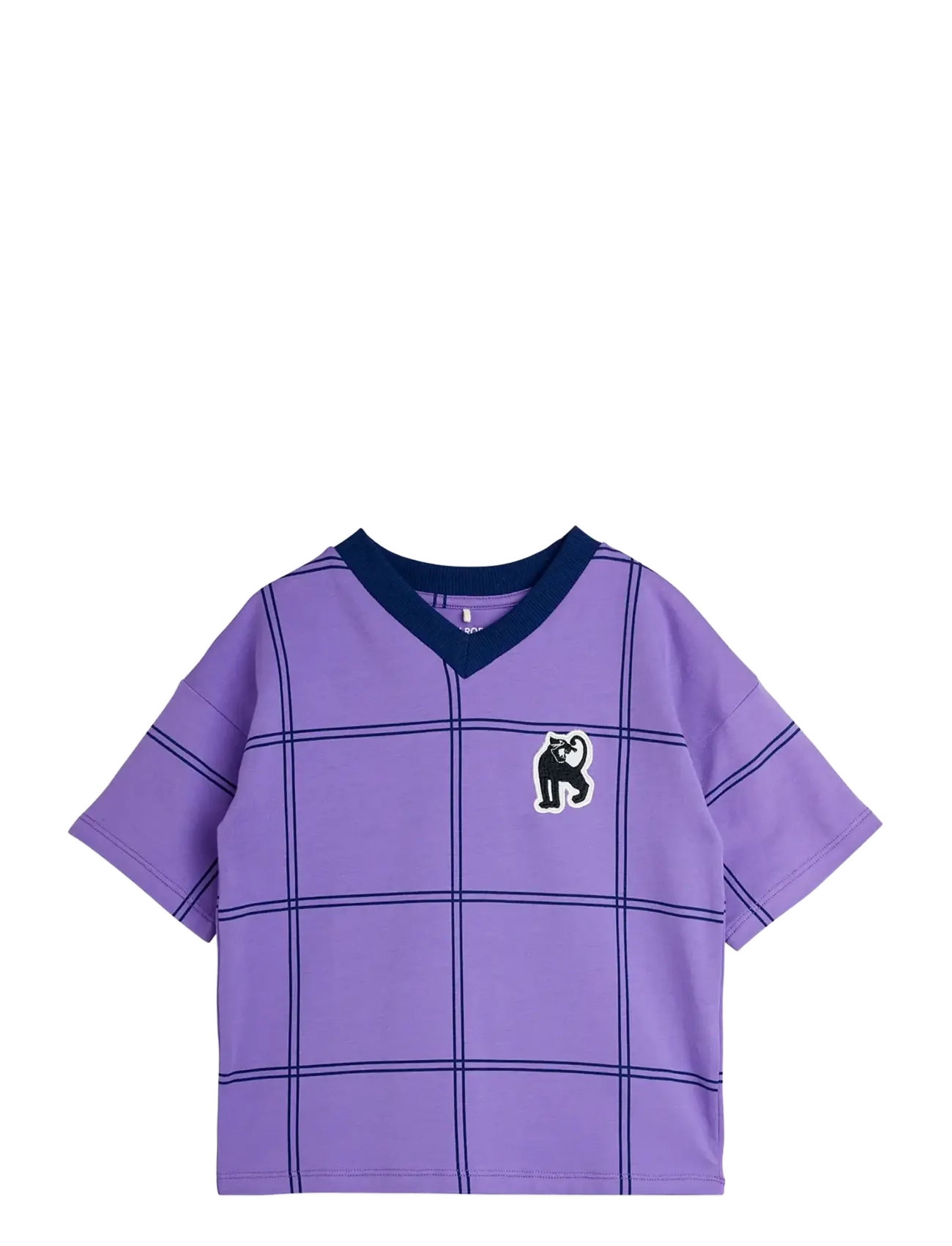 Mini Rodini Check Aop Panther Patch Ss Tee, V-Hals Tern Panther Patch T-Shirt, Lila, Str: 116/122