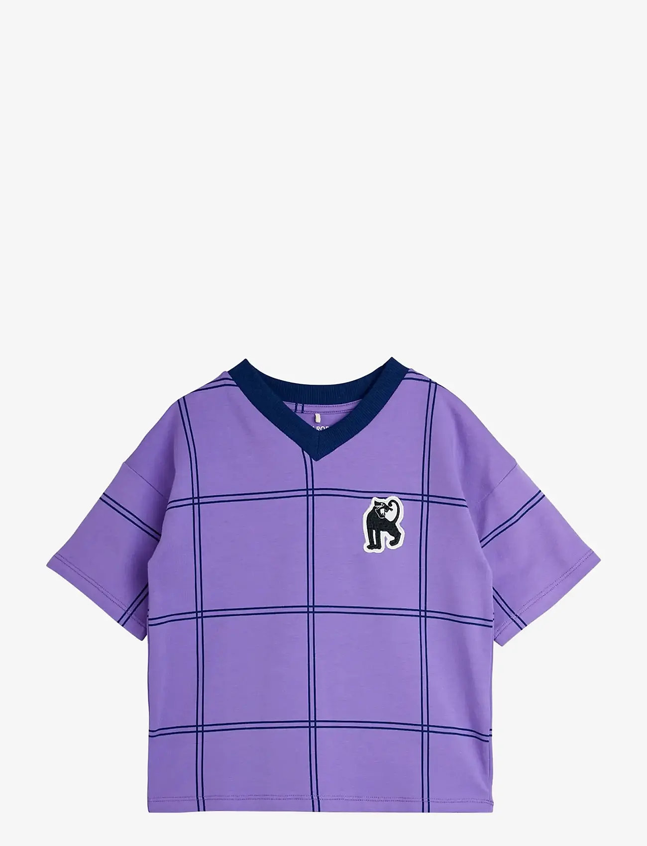 Mini Rodini - Check aop panther patch ss tee - lühikeste varrukatega t-särgid - purple - 0