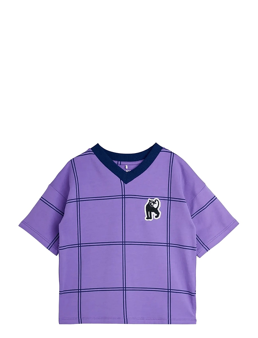 Mini Rodini - Check aop panther patch ss tee - kurzärmelige - purple - 0