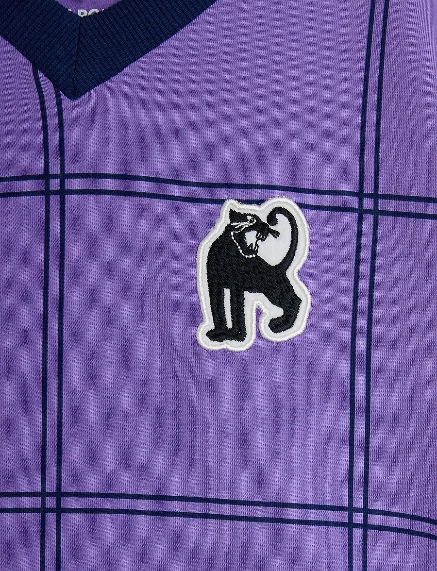Mini Rodini - Check aop panther patch ss tee - kurzärmelige - purple - 2